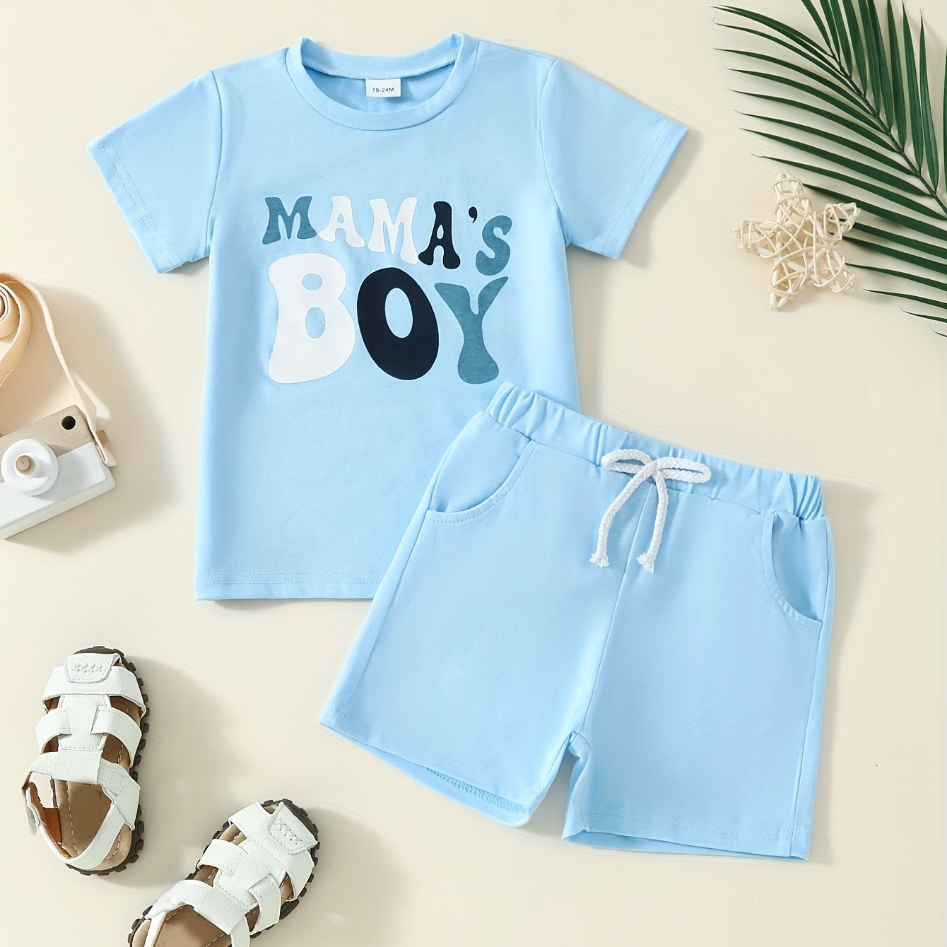 

2pcs Toddler's "mama's Boy" Print Summer Set, Cotton T-shirt & Casual Shorts, Baby Boy's Clothes