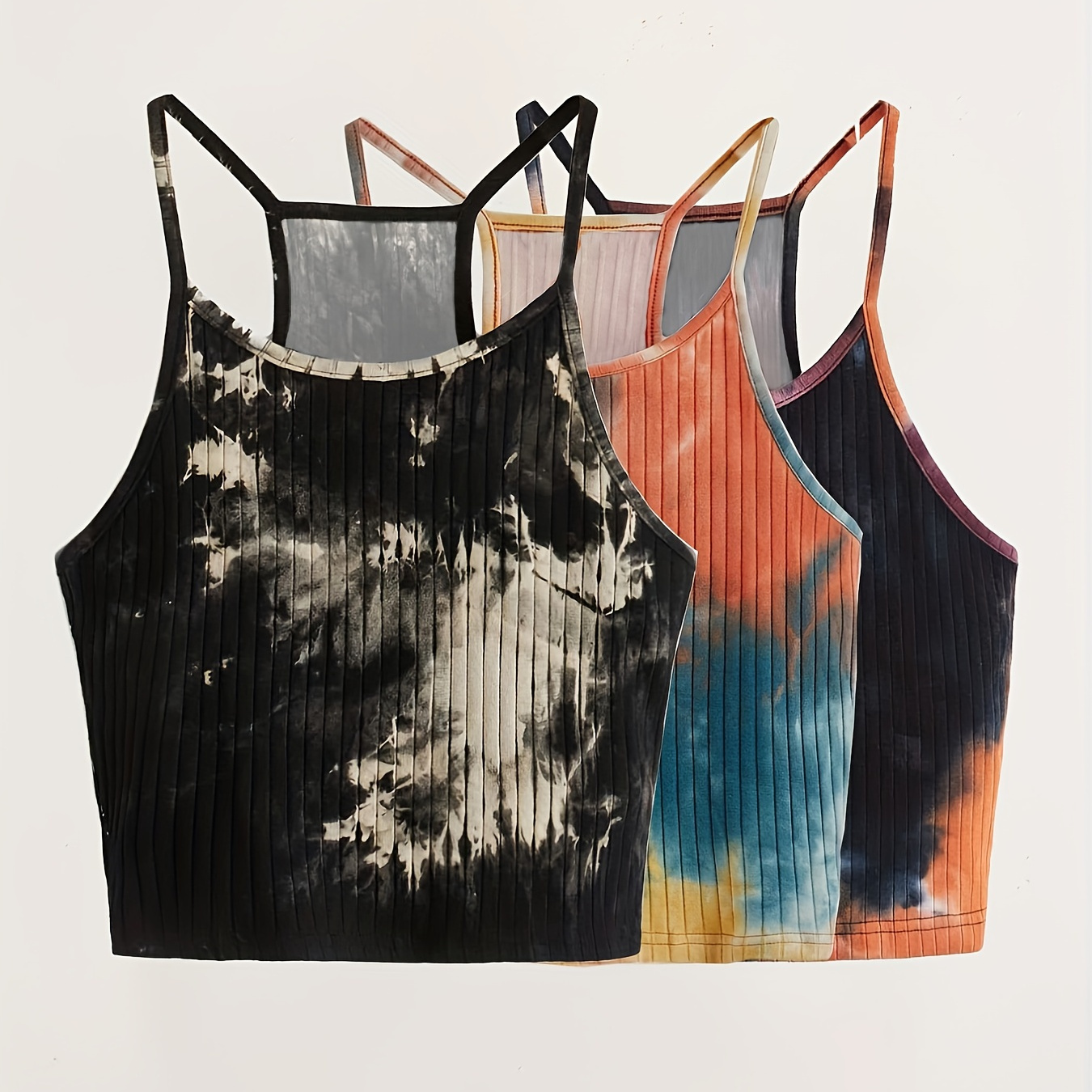 

Tie Dye Print Cami Top 3 Pack, Casual Spaghetti Strap Summer Sleeveless Top, Women's Clothing