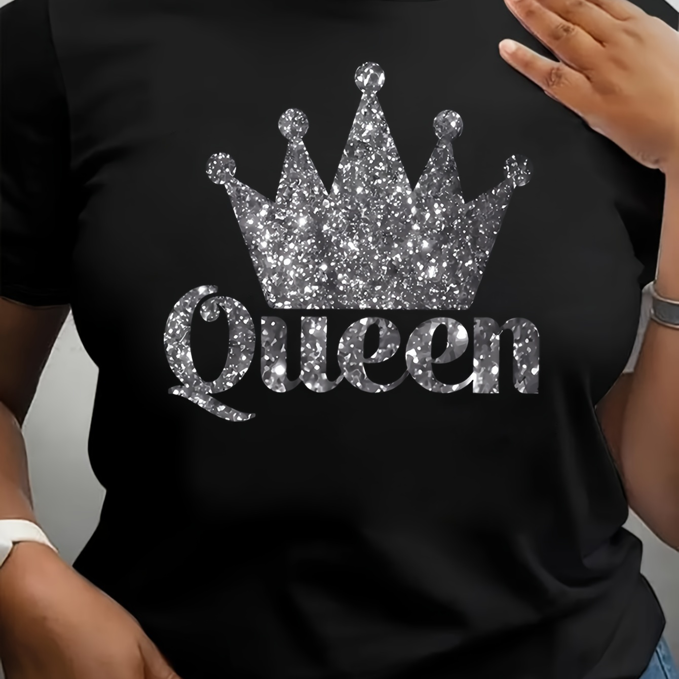 

Crown Queen Print T-shirt, Short Sleeve Crew Neck Leisure T-shirt For Spring & Summer, Women's Clothing