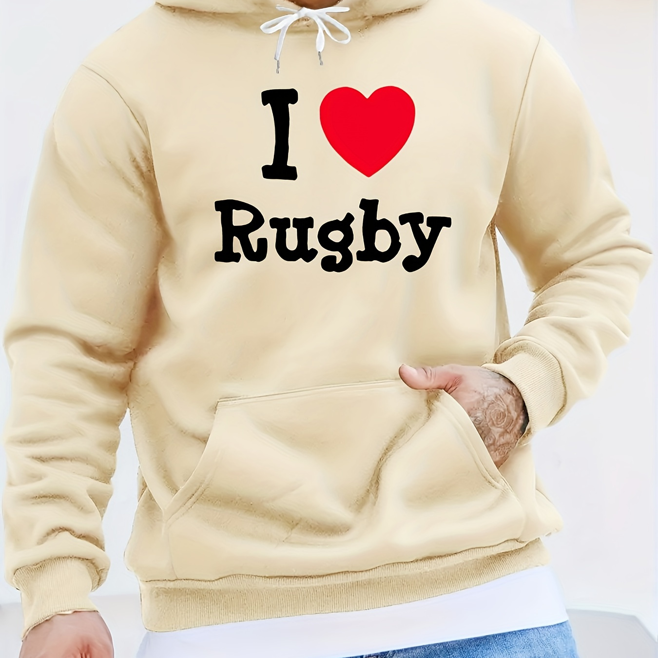 

J'aime Le Sweat À Capuche À Poche Kangourou Imprimé Rugby, Sweat À Capuche Décontracté À Manches Longues, Vêtements Pour Hommes, Pour L'automne Et L'hiver