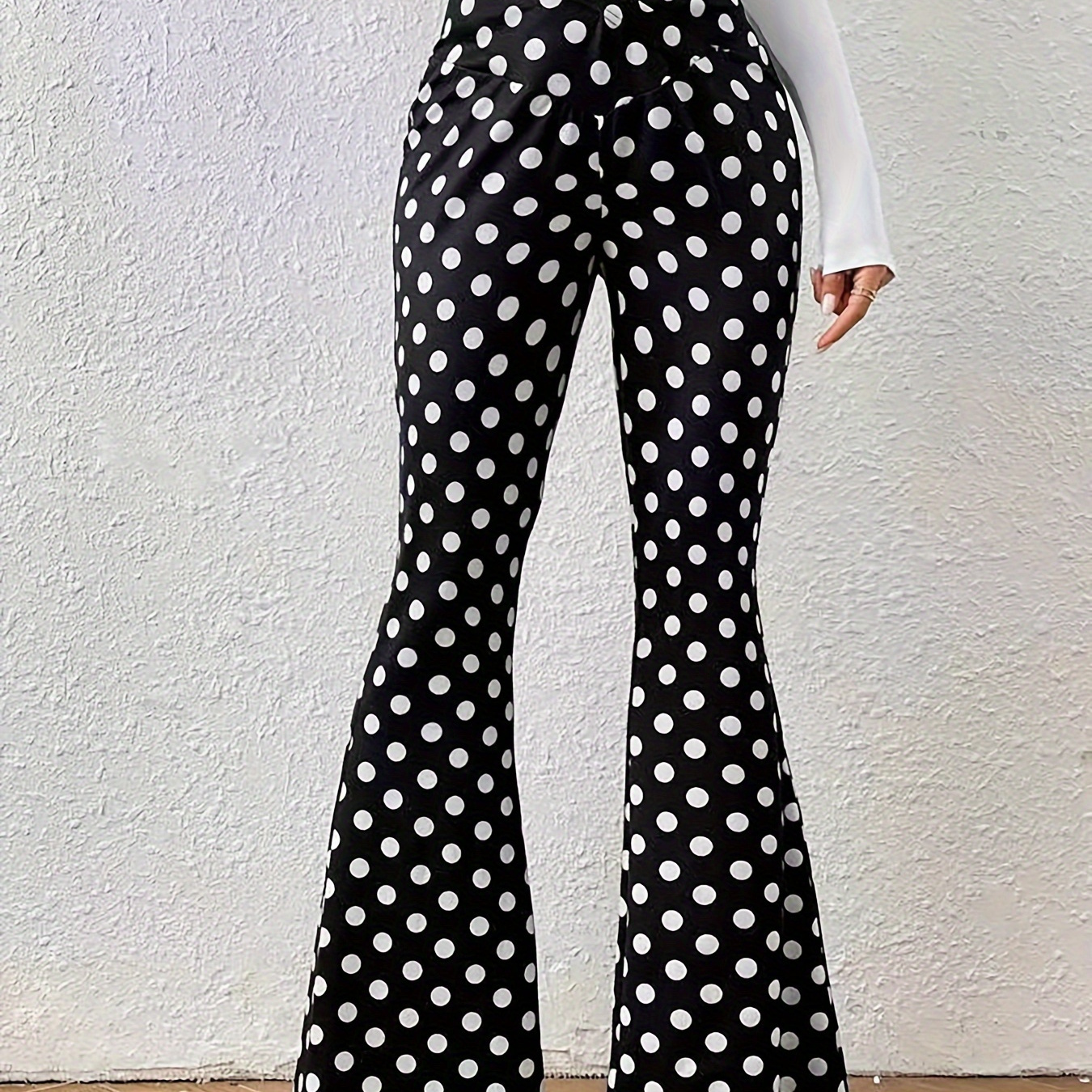 

Polka Dot Print Boot-cut Leg Pants, Casual & Versatile High Waist Pants For Spring & Summer, Women's Clothing