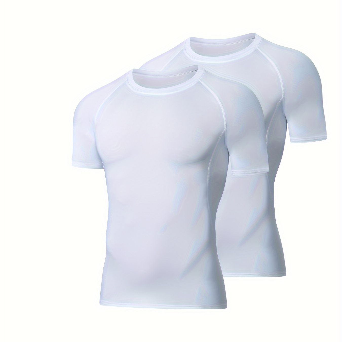 

2pcs Men's Compression T-shirts, High Stretch Crew Neck Sweat-absorbing Quick-drying T-shirts For Men's Fitness Training