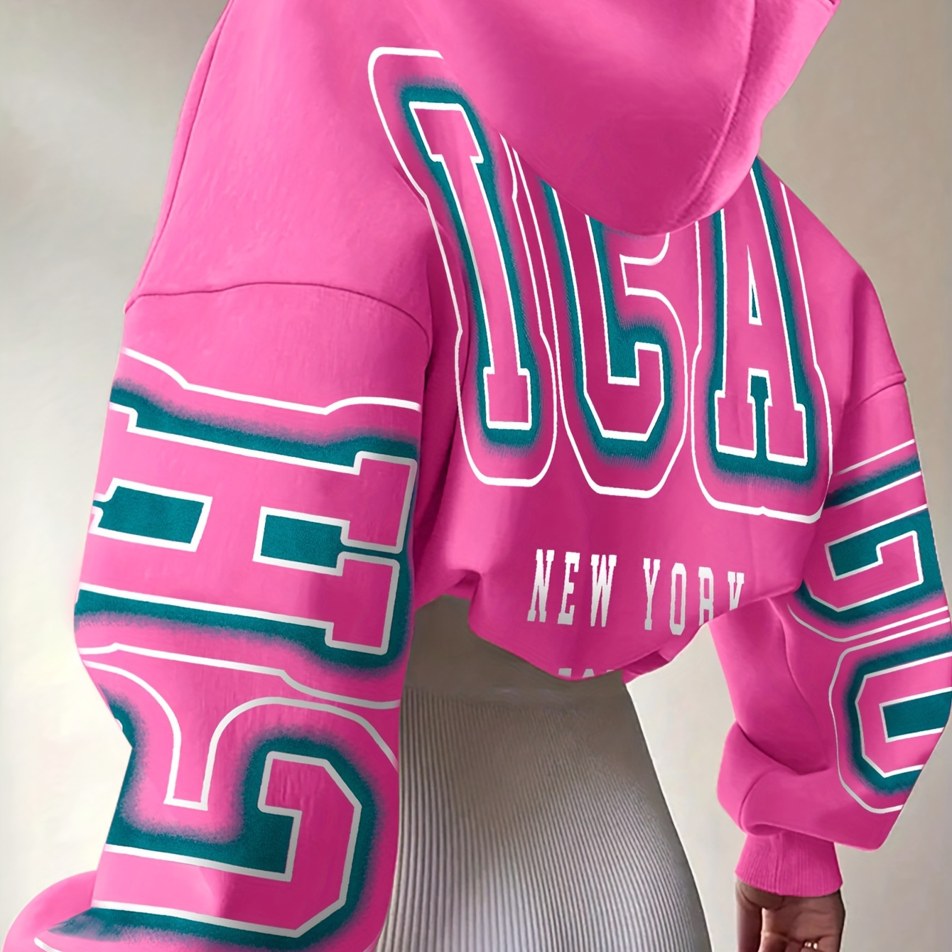 

Letter Drop Shoulder , Long Pullover Sweatshirt, Women's Clothing