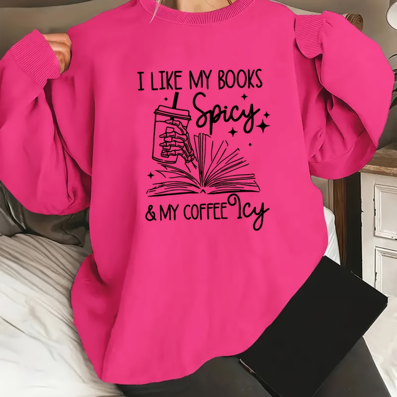 

Plus Size Books Print Sweatshirt, Casual Long Sleeve Crew Neck Pullover Sweatshirt, Women's Plus Size clothing