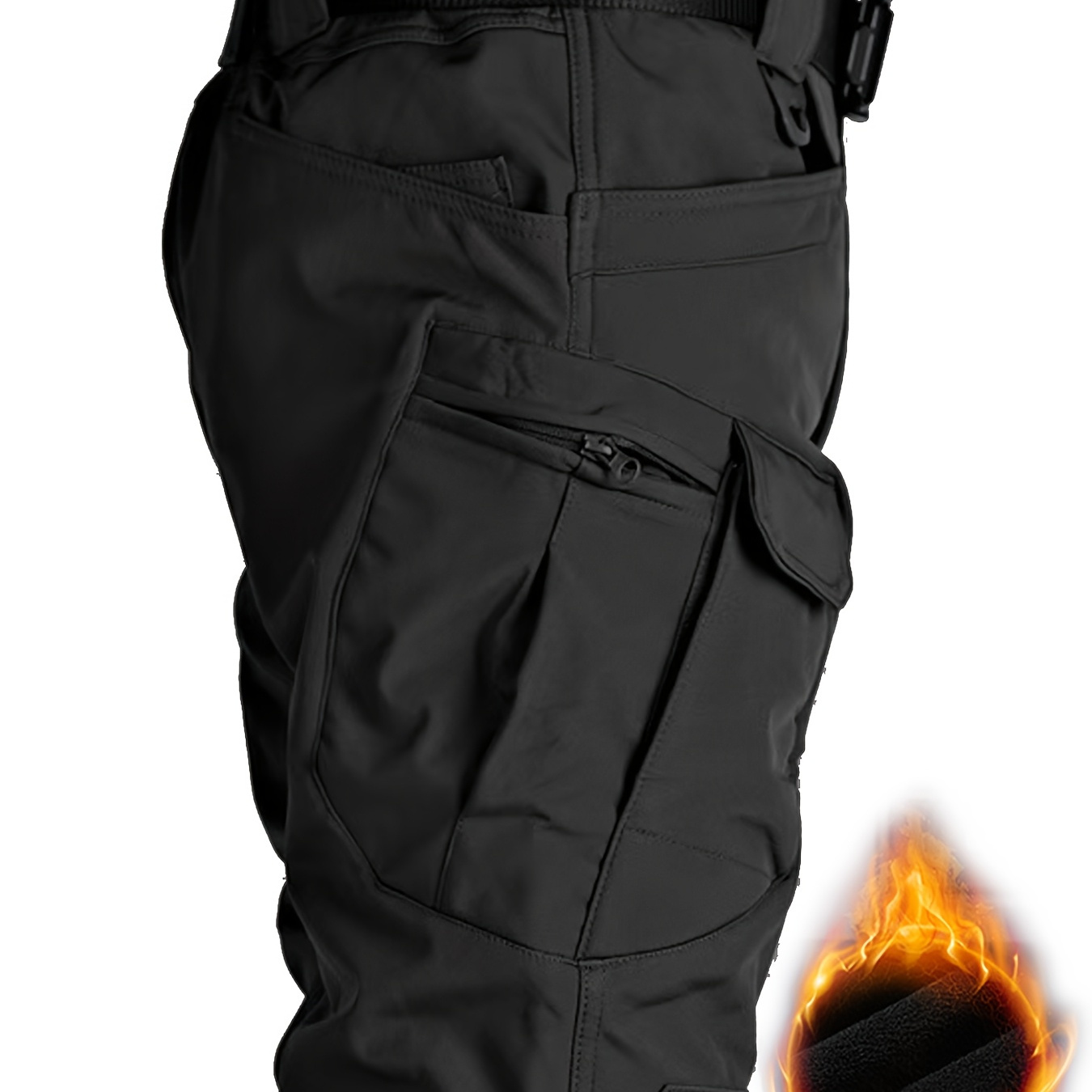 

Men's Fleece Lined Cargo Pants, Thicken Warm Casual Multi-pocket Trousers For Fall/winter Outdoor Hiking, Camping, Hunting, Waterproof Tactical Pants