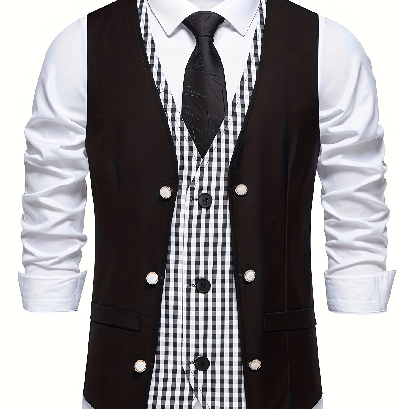 

Gilet décontracté à double boutonnage avec col en V pour homme avec détails boutonnés pour les fêtes de mariage