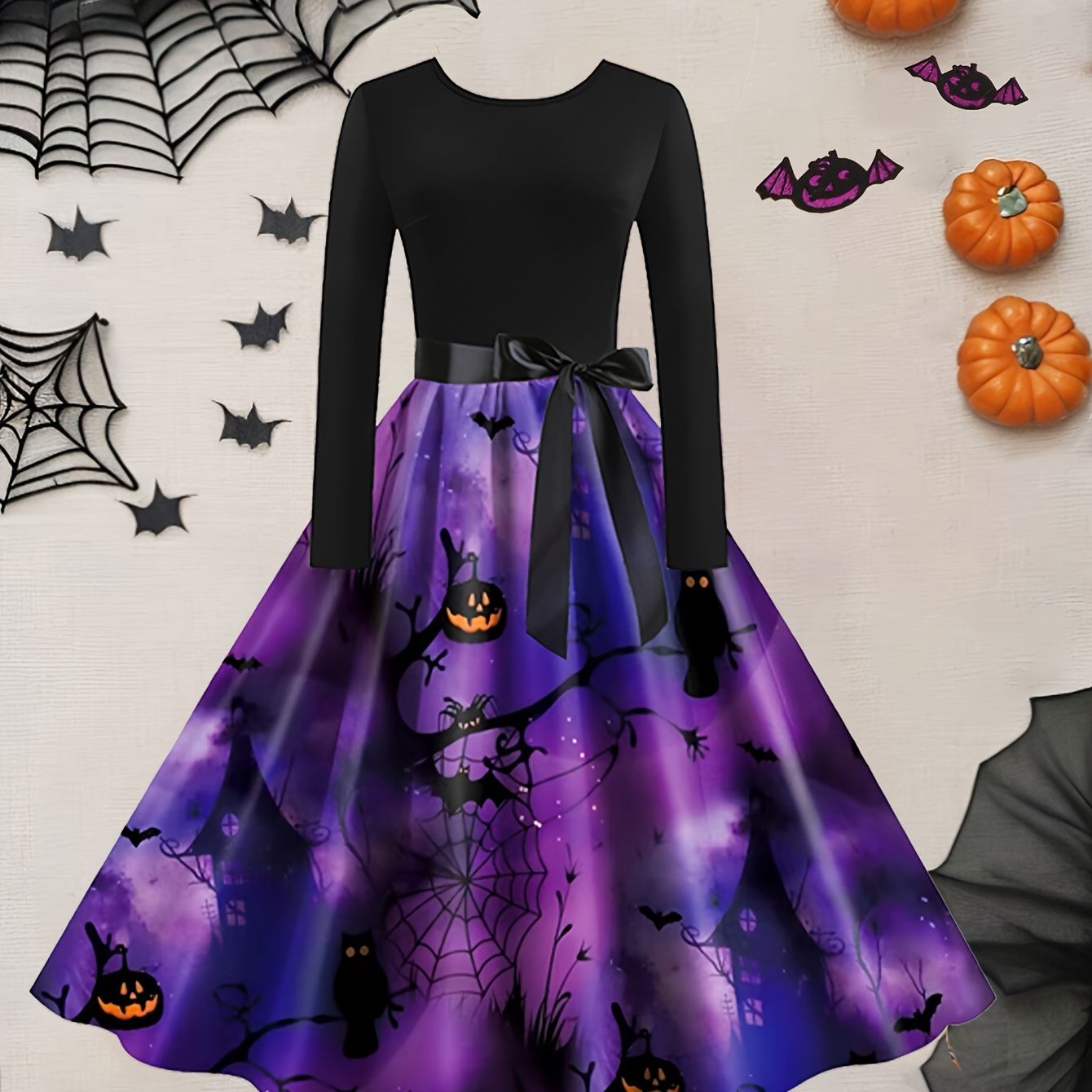 

1pc Halloween Full-length Spider Web And , Long A- Skirt, , Tie , Knit For Adults - /