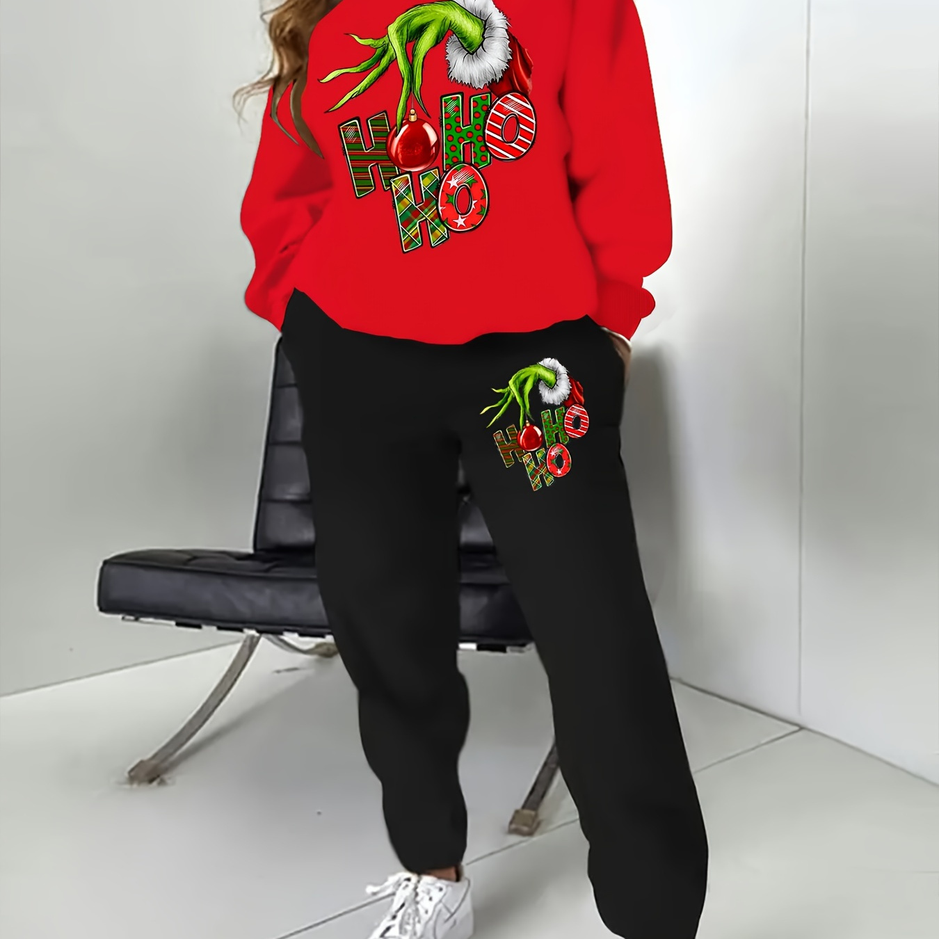 

Christmas Two- Set, Long Sleeve Sweatshirt & Pants Outfits, Women's Clothing