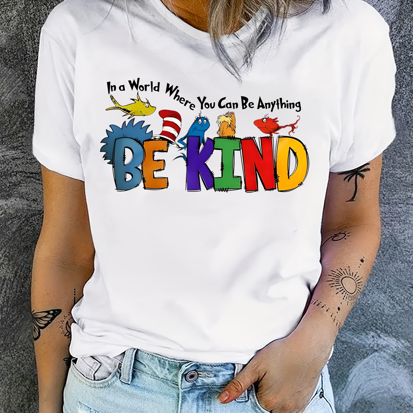 

Be Kind Letter Print Crew Neck T-shirt, Casual Short Sleeve Summer Daily Top, Women's Clothing