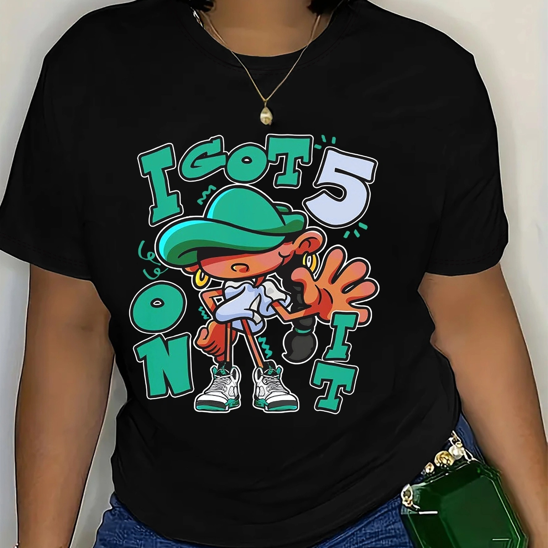 

Cartoon Figure Print Crew Neck T-shirt, Casual Short Sleeve T-shirt For Spring & Summer, Women's Clothing