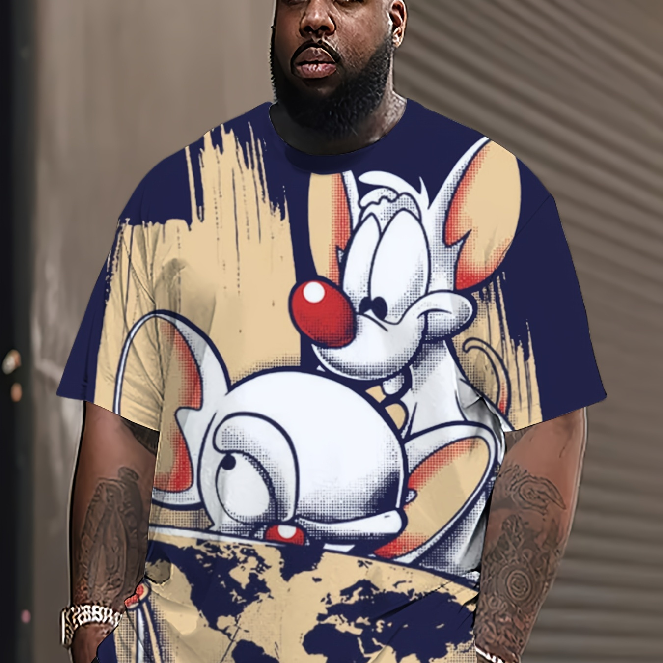 

Plus Size Men's 3d Cartoon Mouse Print T-shirt - Casual & Sporty, Round Neck, Short Sleeve, Polyester , Machine Washable, In Vibrant Colors, Sporty Apparel|vibrant T-shirt|all-, Plus Size