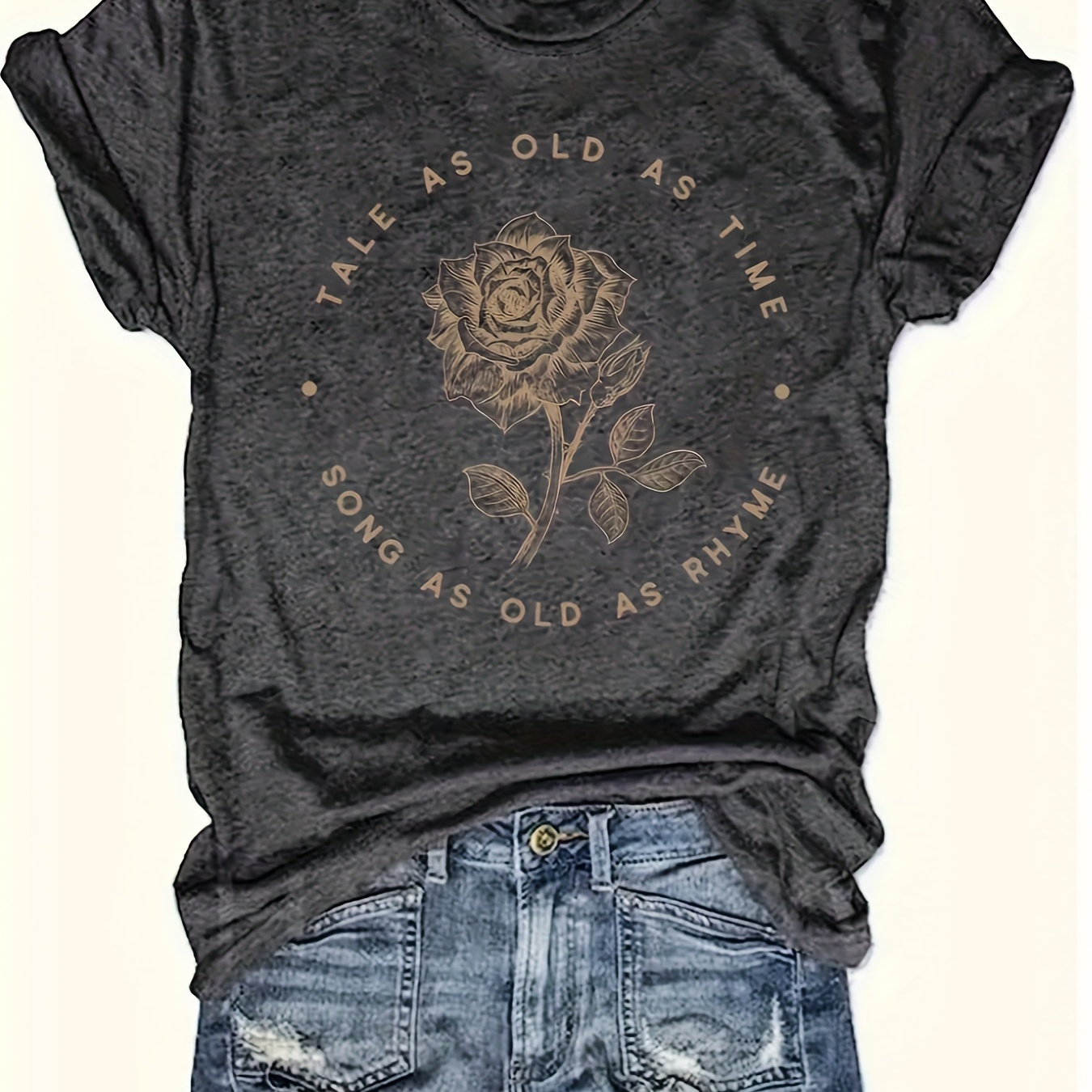 

Roses-interesting Letter Patterns-printed T-shirts-casual Fun-everyday Wear-soft And Comfortable-women's Wear