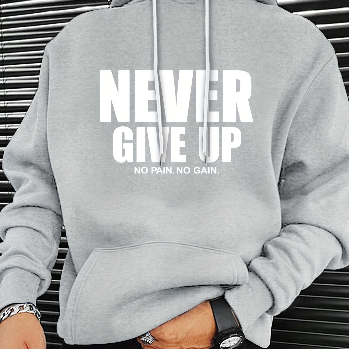 

Never Give Up Print Hoodie, Cool Hoodies For Men, Men's Casual Graphic Design Pullover Hooded Sweatshirt With Kangaroo Pocket Streetwear For Winter Fall, As Gifts