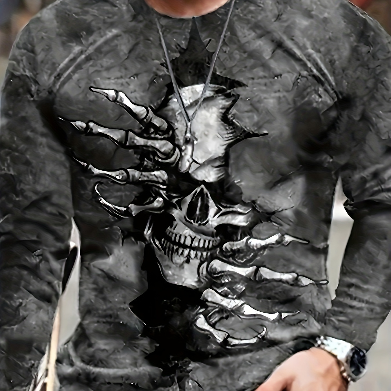 

3d Skeleton Print, Men's Graphic Design Crew Neck Long Sleeve Active T-shirt Tee, Casual Comfy Shirts For Spring Summer Autumn, Men's Clothing Tops