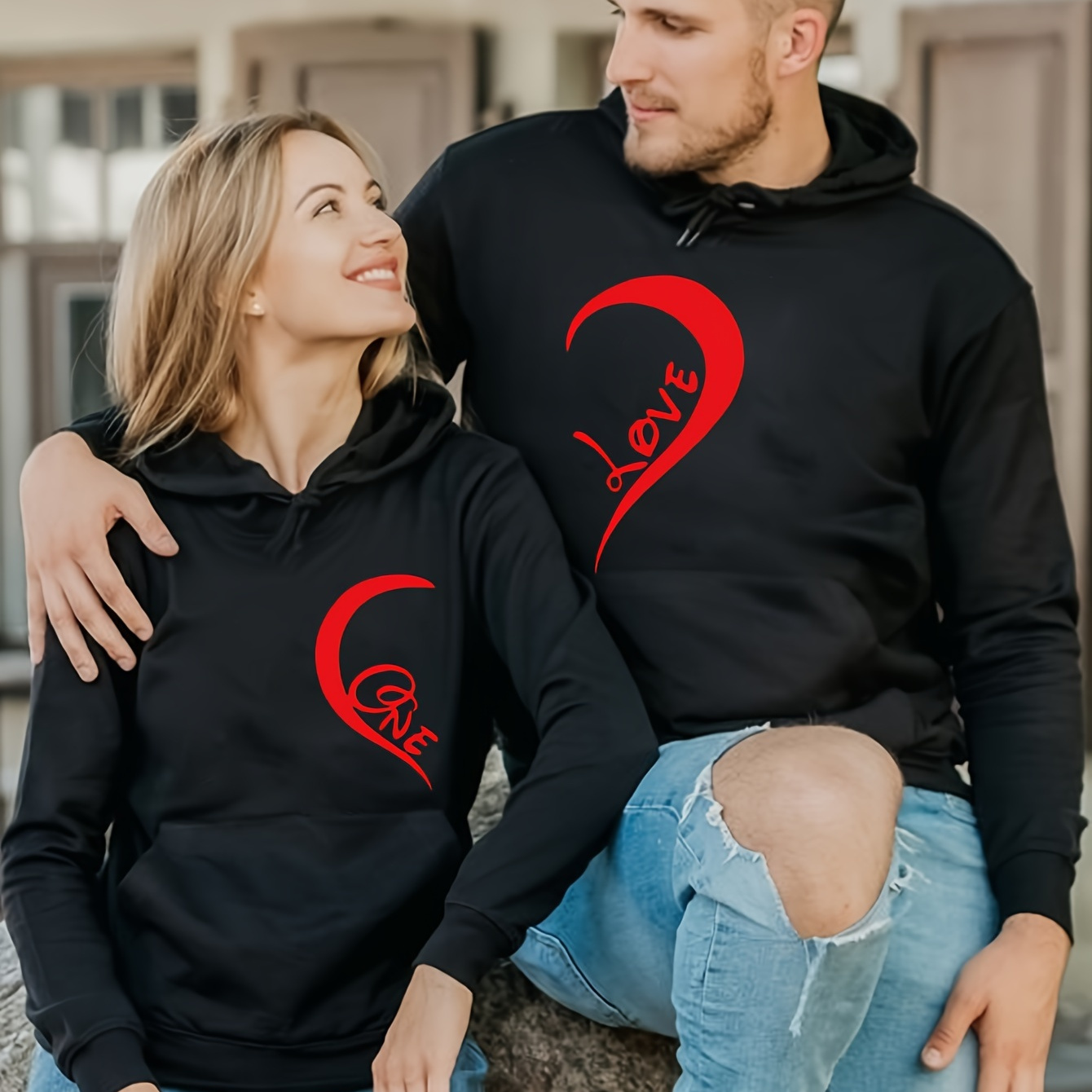 

Couple Hoodie Print Funny Graphic Hoodies Autumn Casual Sweatshirt With Kangaroo Pocket For Girlfriend Boyfriend - Heart