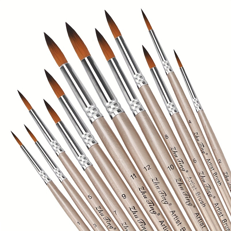

12pcs Professional Paint Brushes Set Round Pointed Tip Nylon Hair Artist Acrylic Brush For Acrylic Watercolor Oil Painting Body Paint (champagne Gold)