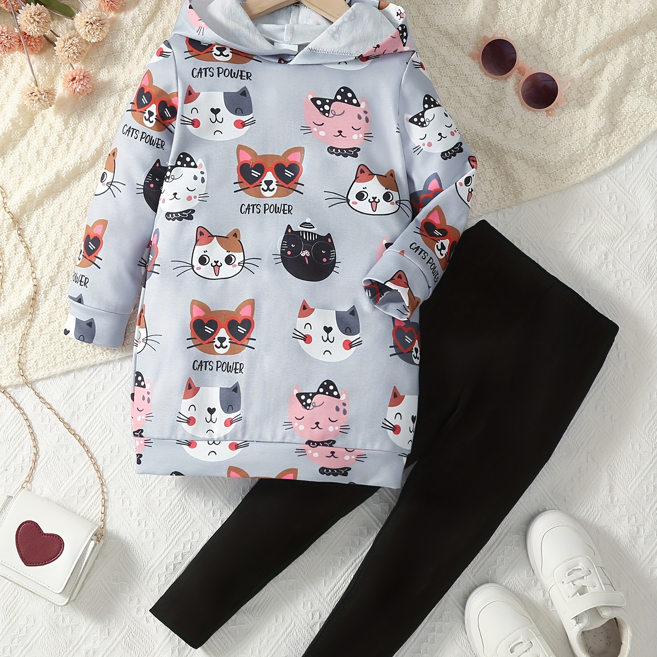 

Ensemble Sweat-shirt Et Leggings 2 Pièces Pour Filles, Haut À Manches Longues Imprimé Chats De Dessin Animé CATS POWER, Tenues Décontractées, Vêtements Pour Enfants Pour Le Printemps Automne