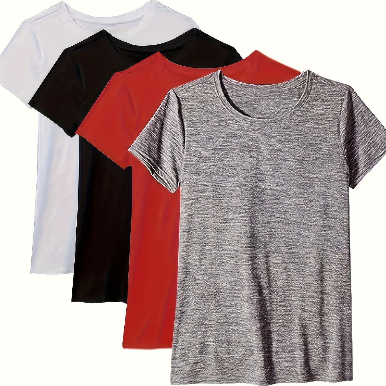 

4 Pcs Soft Comfortable Round Neck Short-sleeve T-shirts, Casual Loose Fit Tee-shirt Set In Assorted Colors