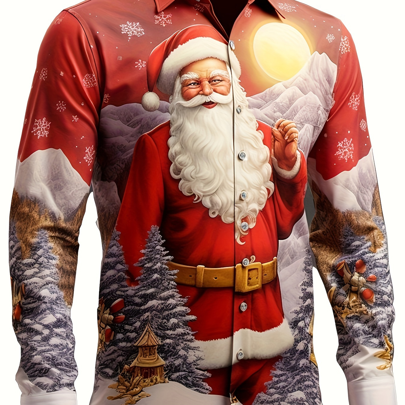 

Anime Style Christmas Santa Claus Pattern Men's Retro Graphic Long Sleeve Button Up Shirt, Spring Fall