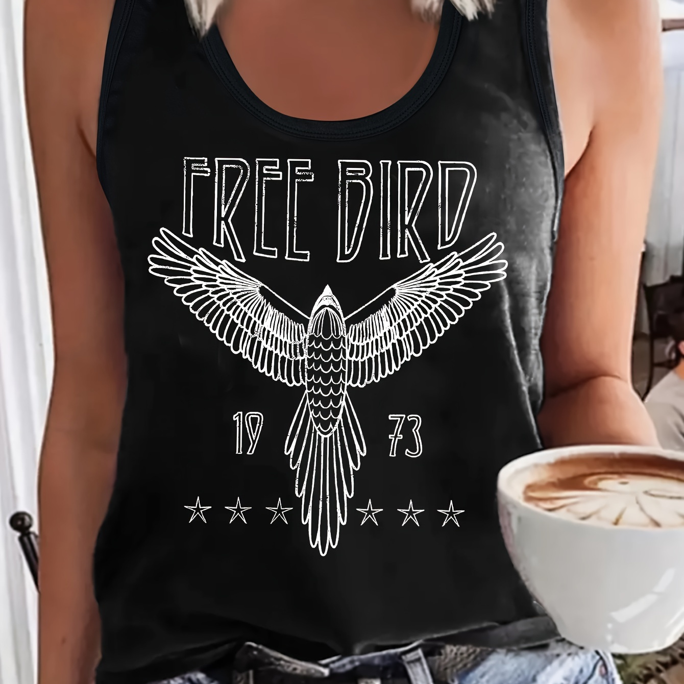 

Free Bird Print Tank Top, Sleeveless Casual Top For Summer & Spring, Women's Clothing
