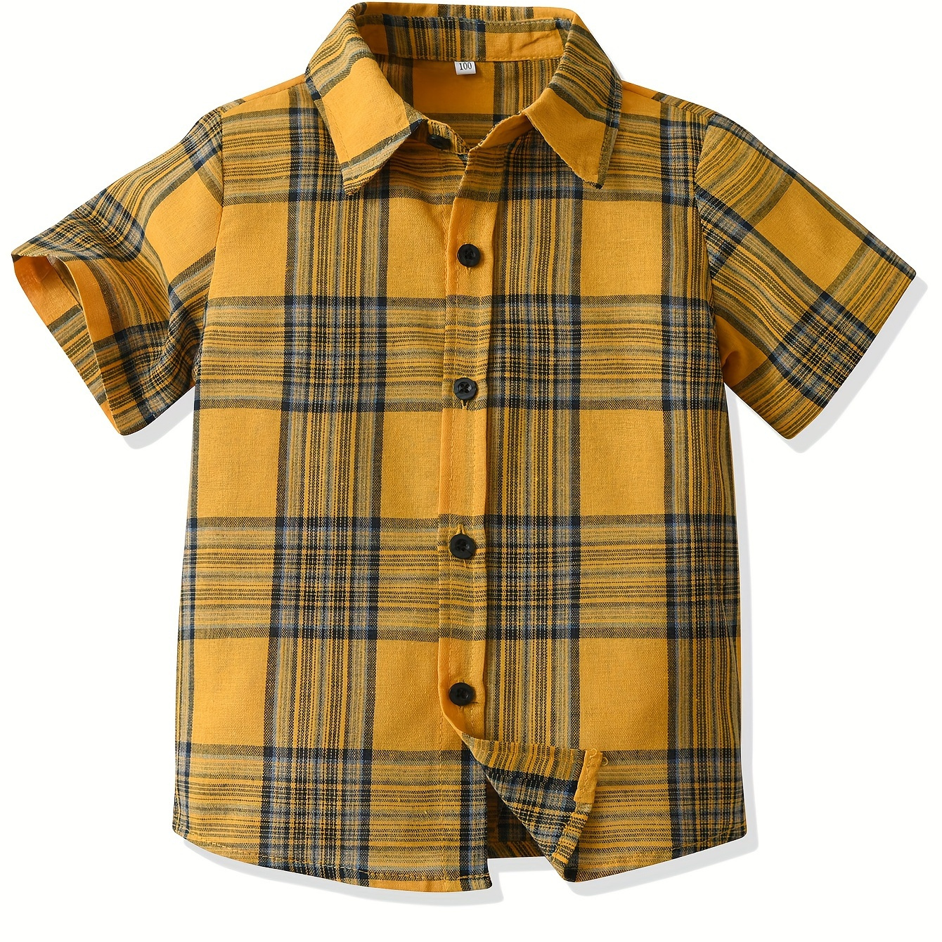 

Boy's Classic Plaid Top Shirt, Casual Short Sleeve Comfortable Front Button Spring Summer Clothing