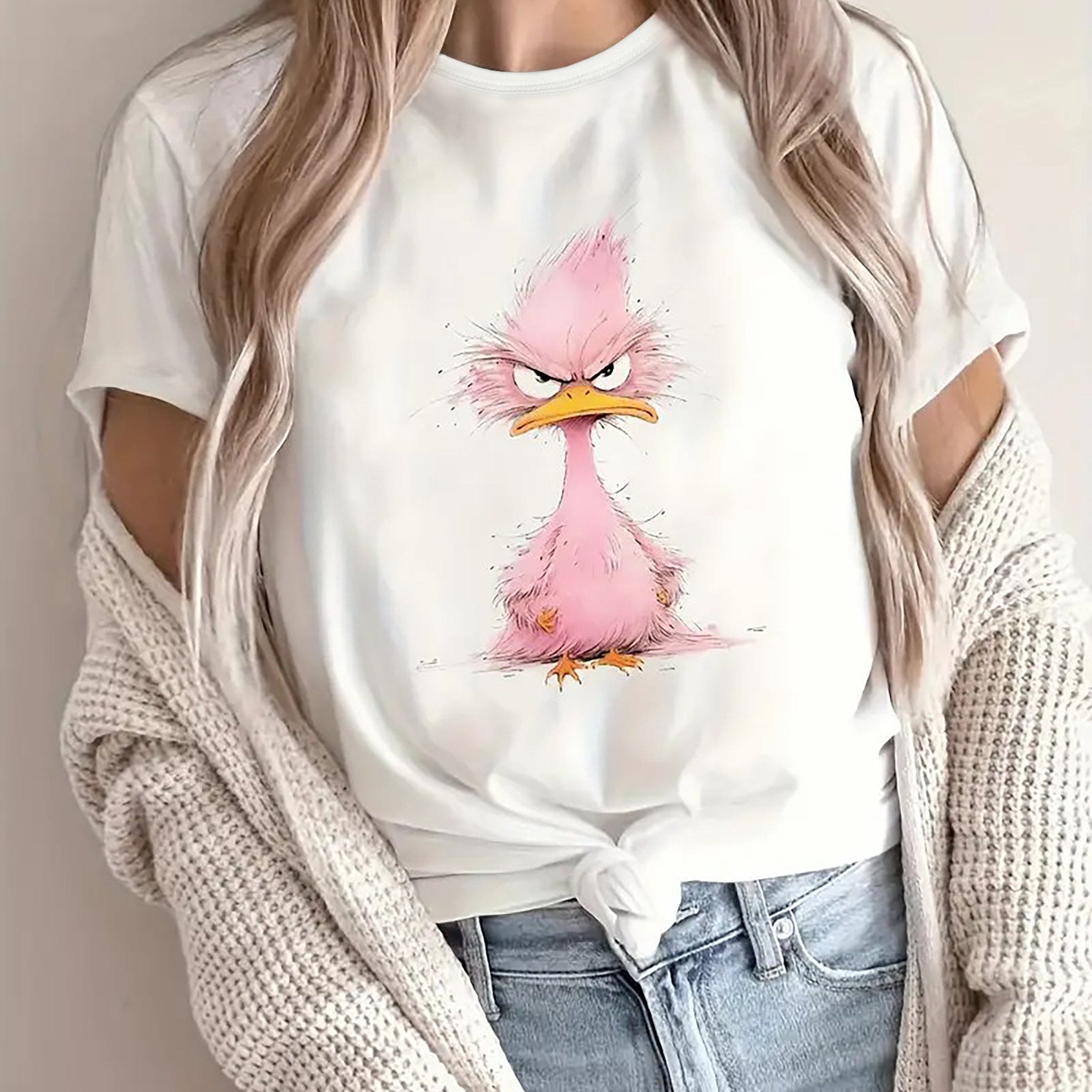 

T-shirt À Col Rond Imprimé Animal Drôle, T-shirt Mignon À Manches Courtes Pour Le Printemps Et L’été, Vêtements Pour Femmes