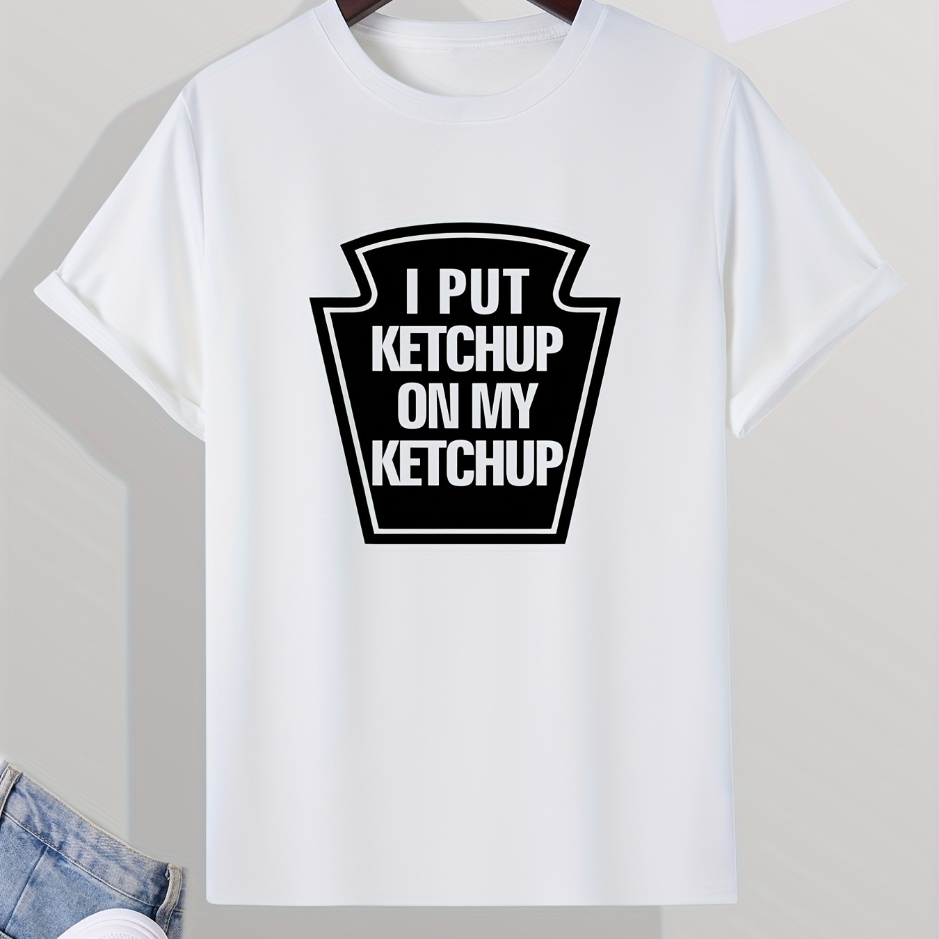 

Men's Casual "i Put Ketchup" Print Crew Neck Short Sleeves T-shirts For Summer