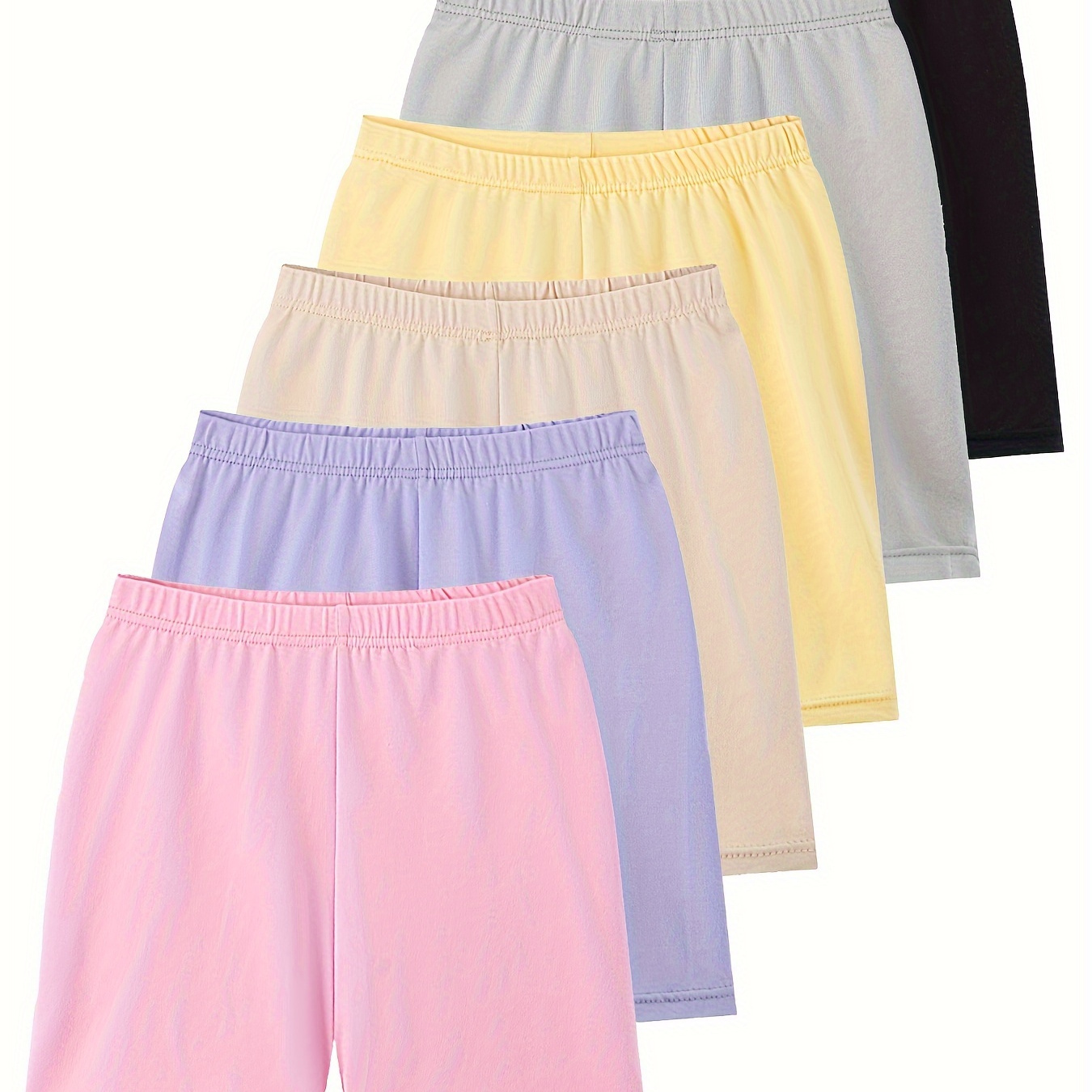 

Girls 6pcs/set High Stretch & Fit Solid Colored Short Leggings For Daily Wear