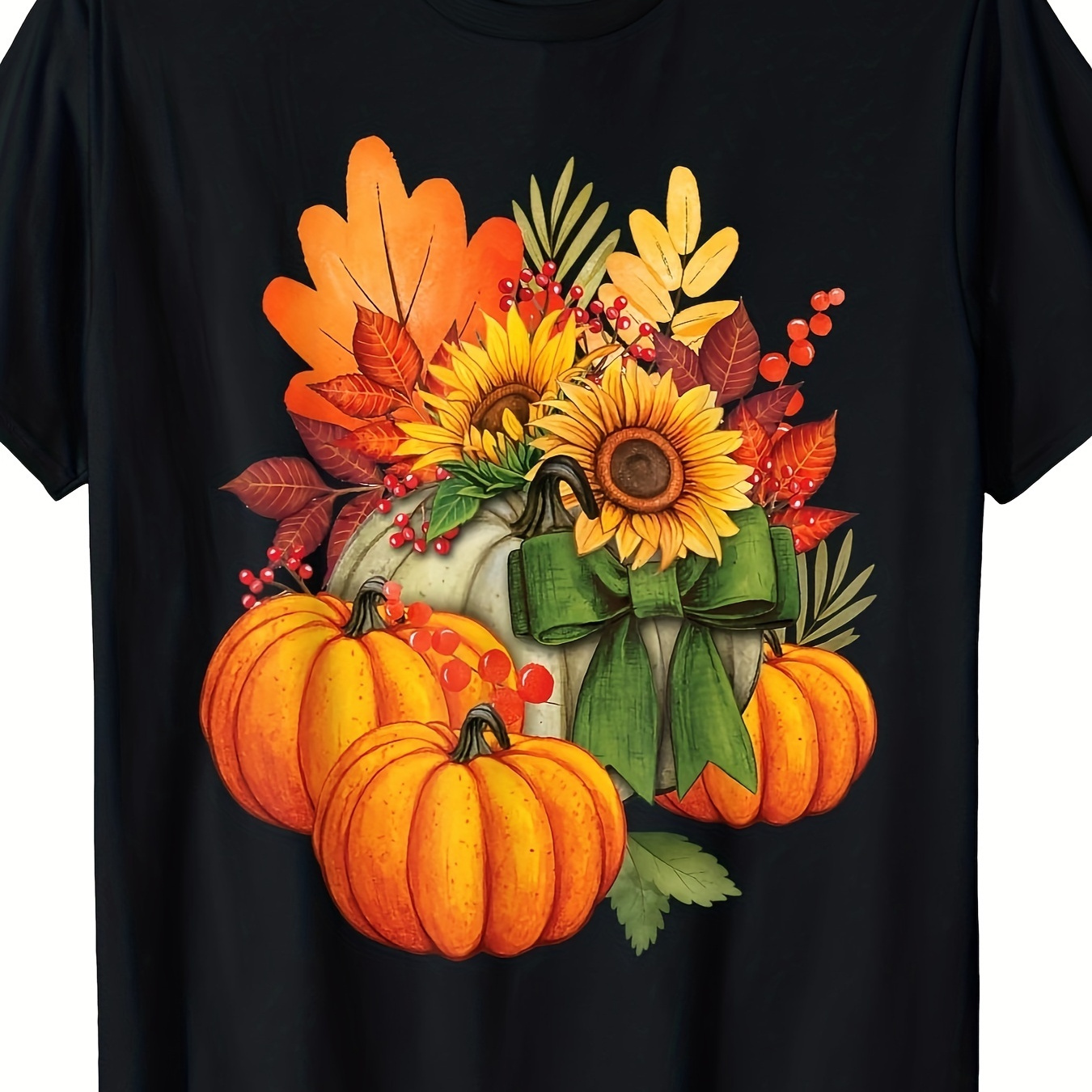 

Thanksgiving Pumpkin Sunflower Fall Autumn Holiday T-shirt - 220g