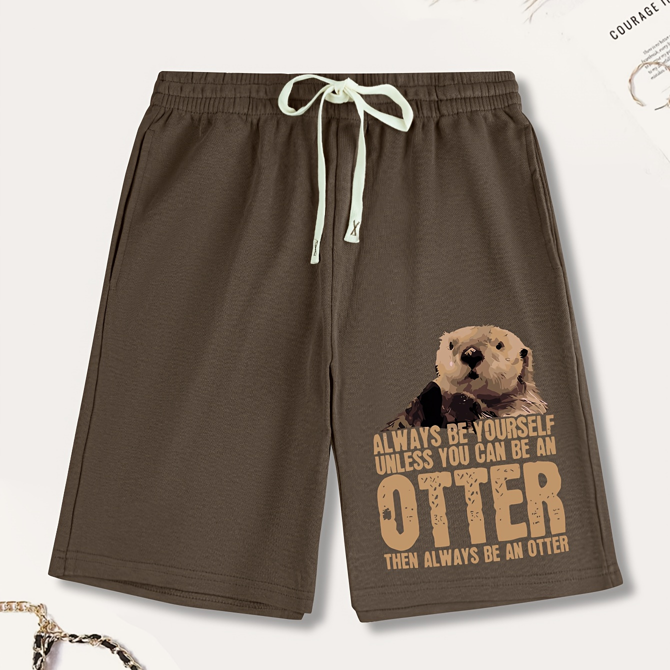 

Creative Otter Print Men's Casual Cotton Shorts, Perfect For Summer Outdoor Activities