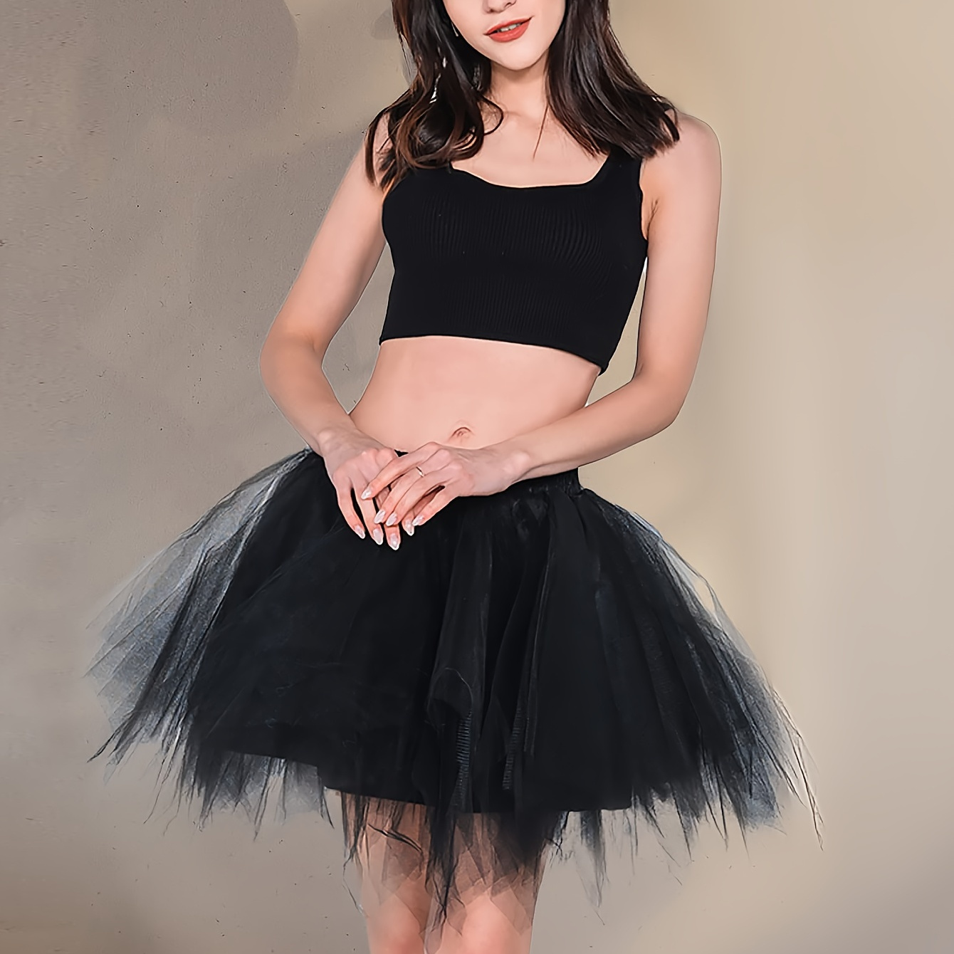 

Flare Solid Tulle Skirt, Casual Elastic Waist Tutu Skirt For Spring & Summer, Women's Clothing