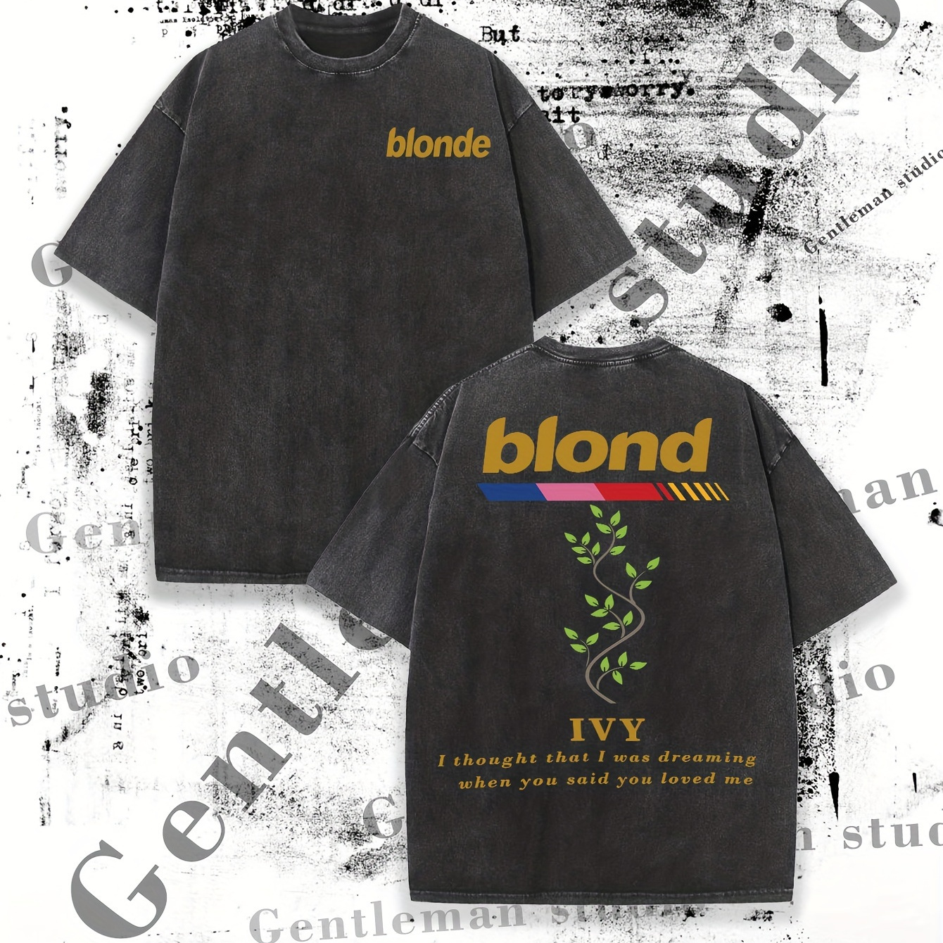 

Men' Blonde Cotton T-shirt - "blond", Short Sleeve, Round Neck, Summer Thickness, Purple With Graphic Accents