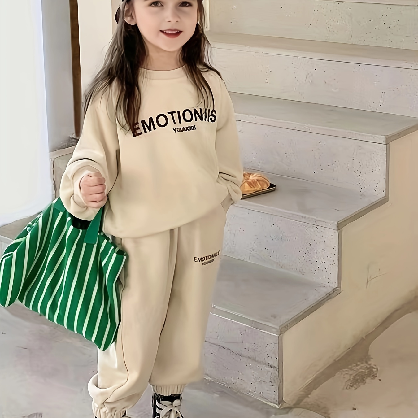 

' 2pcs Fall Set: Sweatshirt & - Washable, Long , For