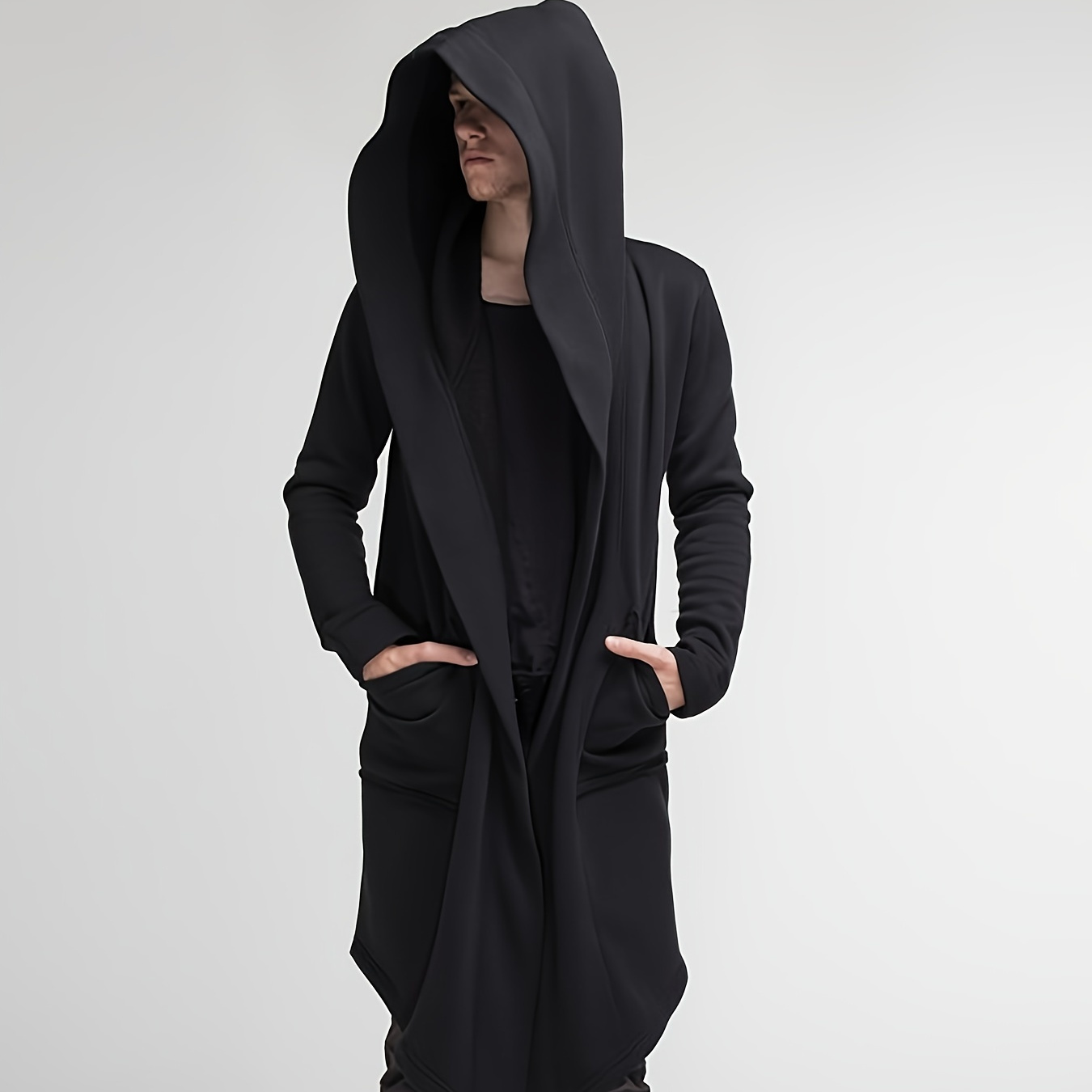 

Men's Hooded Cardigan Trench Coat Streetwear Solid Color Hooded Windbreaker With Hood, Solid Robe For Home Pajamas Wear One-piece