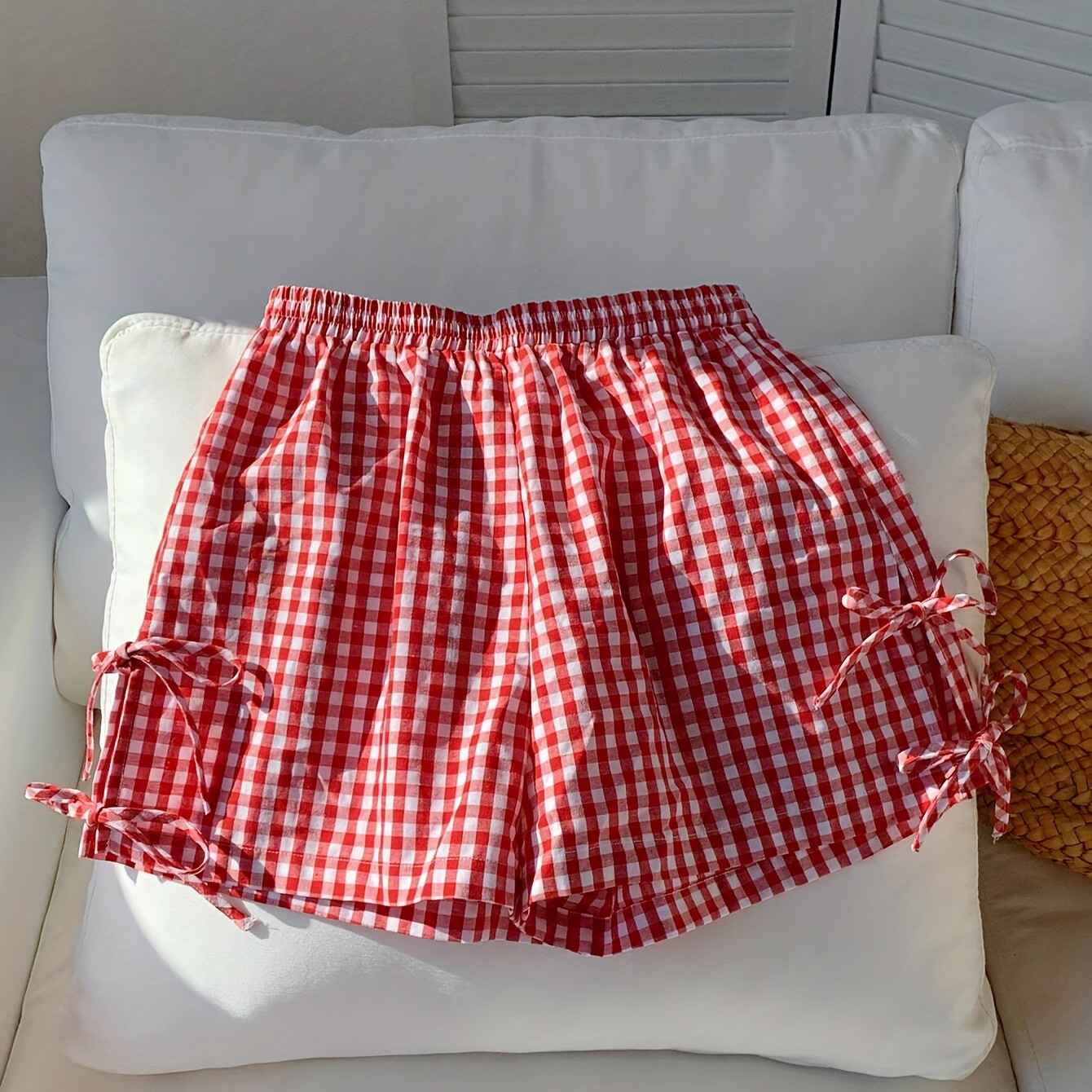 

Gingham Print Waist Shorts, Casual Lace Up Shorts For , Women's Clothing