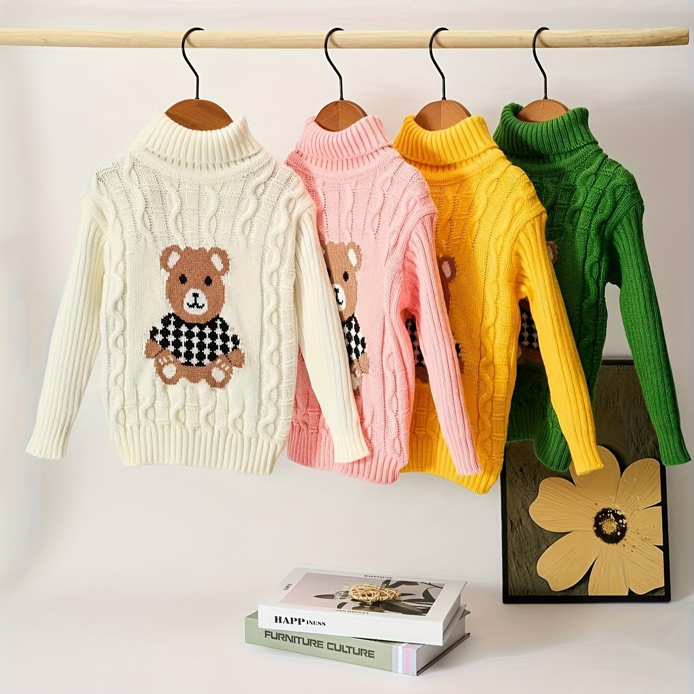 

[top-] [hot ] ' Bear Pattern Turtleneck - -, Long Sleeve For Boys & , For Fall/