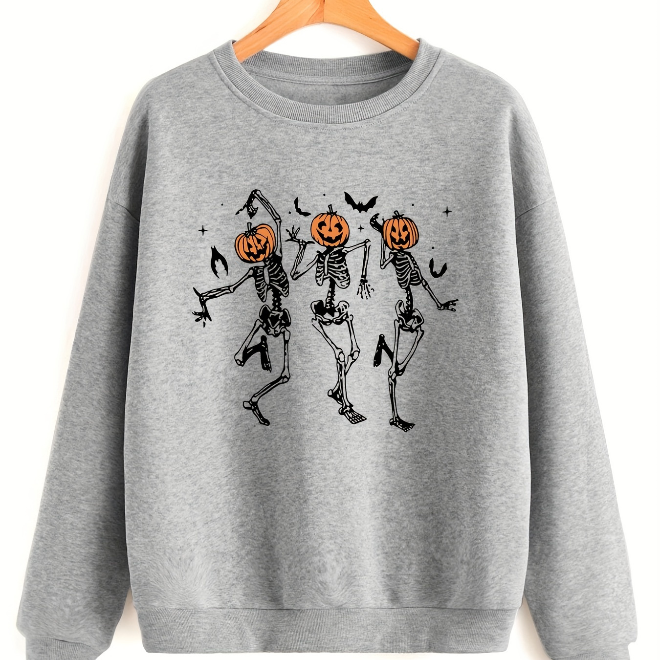 

Halloween Pumpkin Skull Print Round Neck Loose American Style Sweatshirt, Drop Shoulder Long Sleeve Pullover Top Sports Casual Sweatshirt, Women's Clothing Carnaval & Music Festival