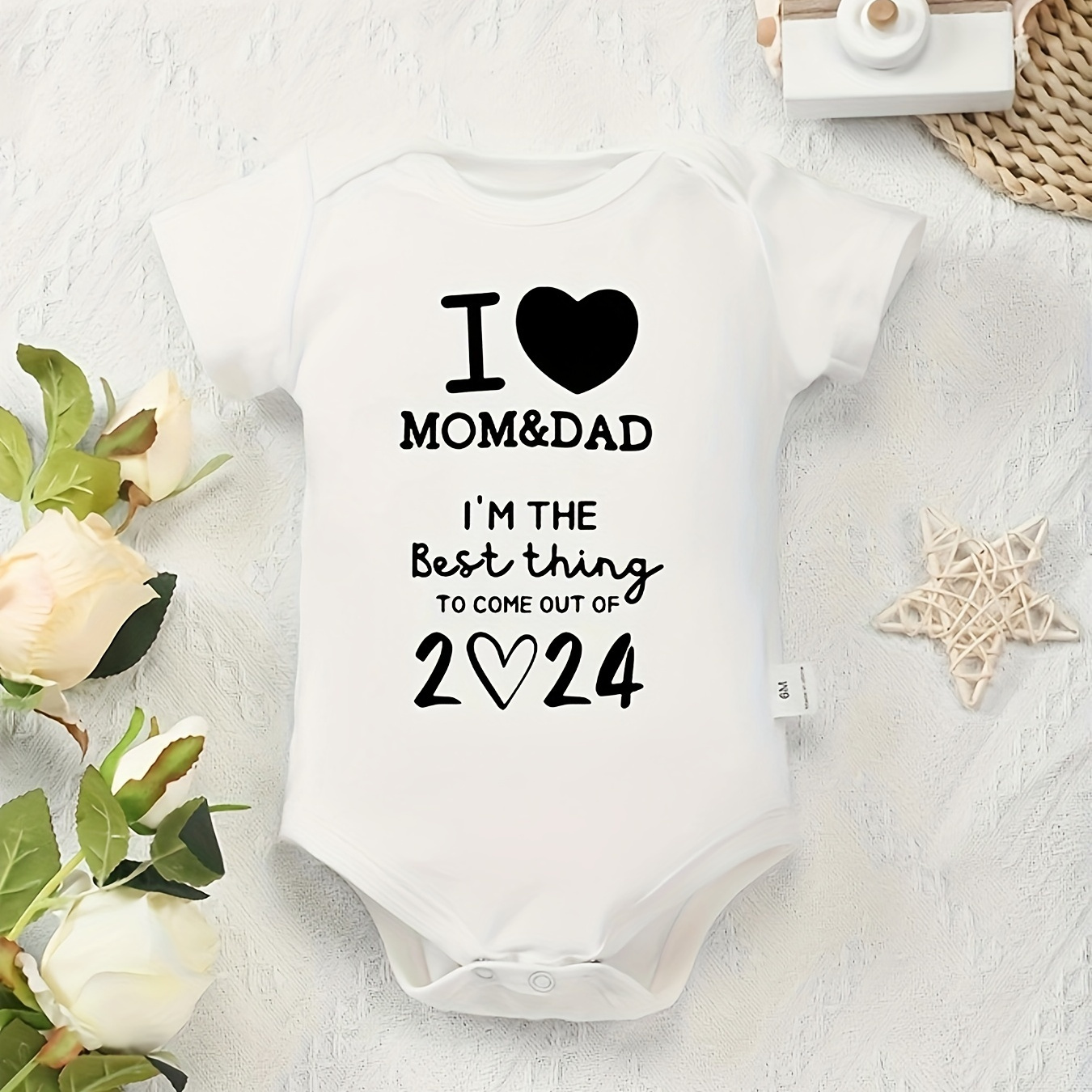 

Cotton Baby Cute Onesies, I'm The Best Thing To Come Out Of 2024 Letter Print Pattern Comfortable Round Neck Casual Toddler's Romper