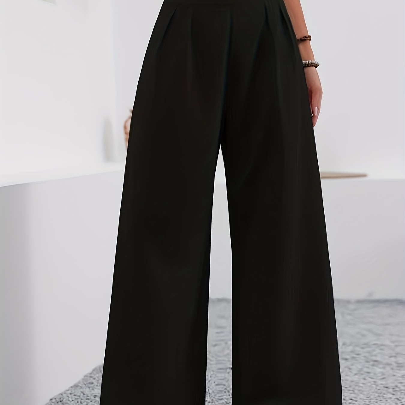 

Solid Color Wide Leg Pants, Elegant High Waist Pants For Fall & Winter, Women's Clothing