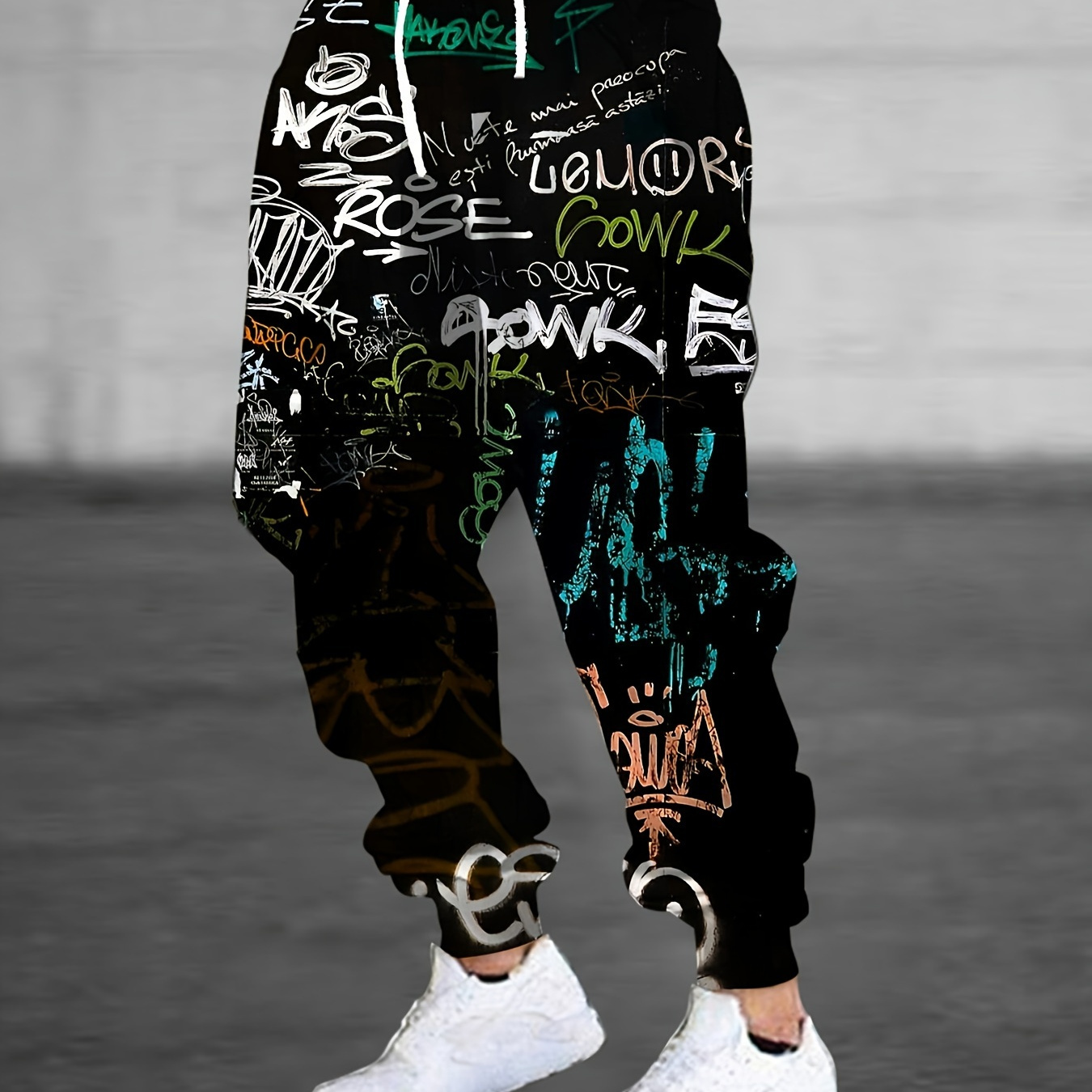 

Men's 3d Graffiti Polyester Sweatpants With Drawstring And Pockets | Slight Stretch Knit Fabric | Print Regular Fit Joggers