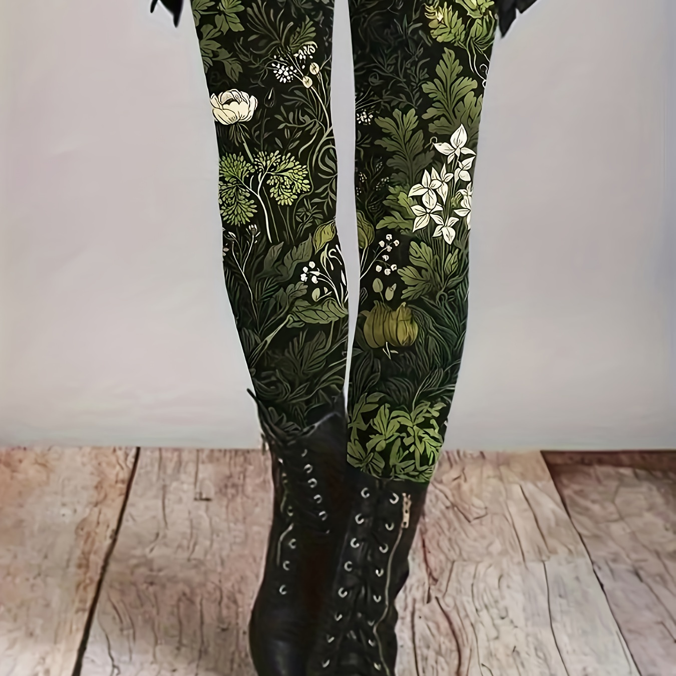 

Leggings ajustés à imprimé floral grande taille, Leggings extensibles taille haute décontractés pour tous , Vêtements grande taille pour femmes