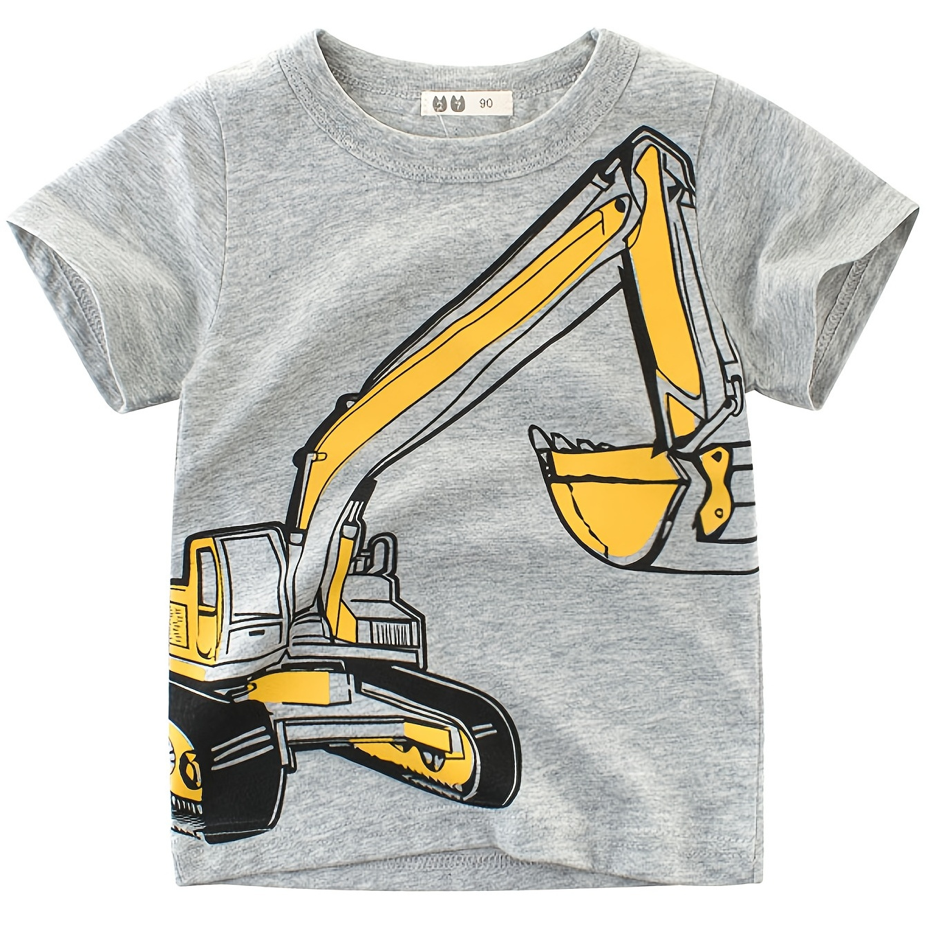 

Garçon T-shirt gris à col rond Imprimé excavatrice Manches courtes Tees Top Vêtements d'été pour enfants