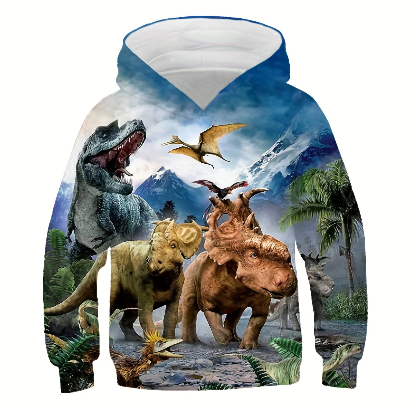 

Girls/ Boys Pullover 3d Dinosaur Graphic Hooded Drop Shoulder Sweatshirt Tops For Children Kids Fall Outfit, Gift Idea