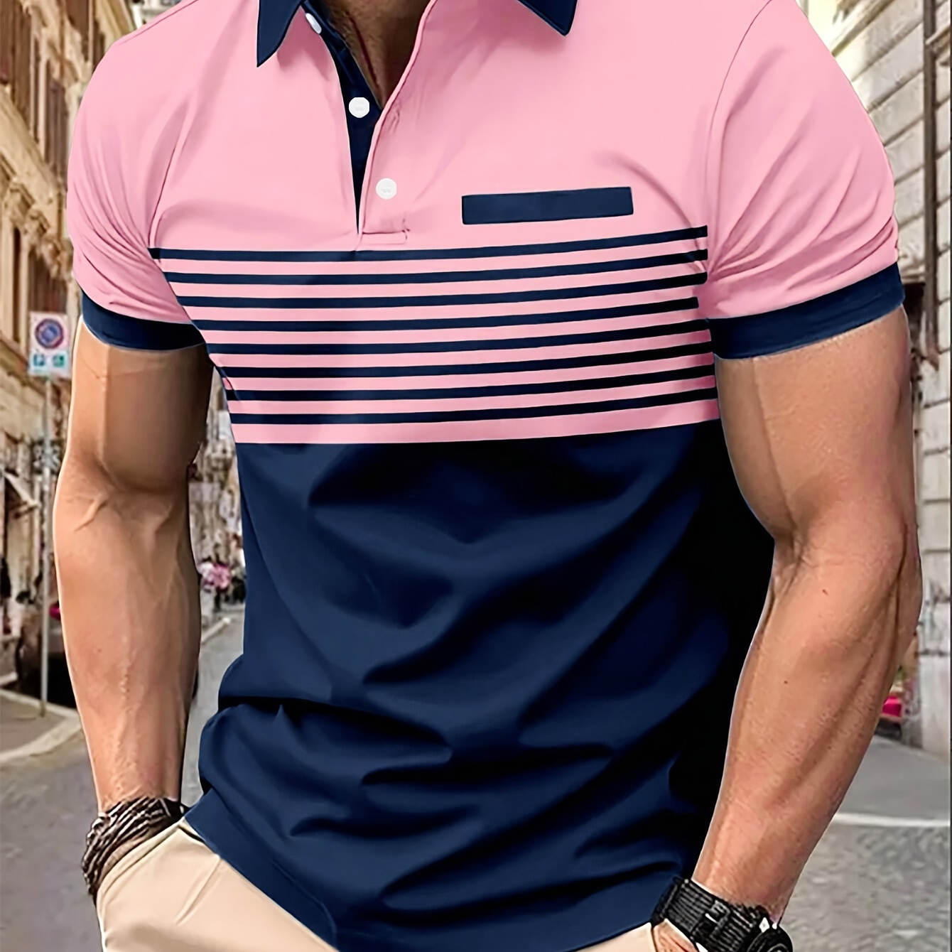

Men's Stripes Graphic Print Golf T-shirt For Summer, Business Outdoor Short Sleeve Tennis Tees