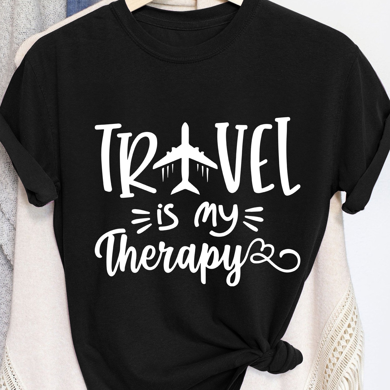 

Letter & Airplane Print T-shirt, Short Sleeve Crew Neck Casual Top For Summer & Spring, Women's Clothing