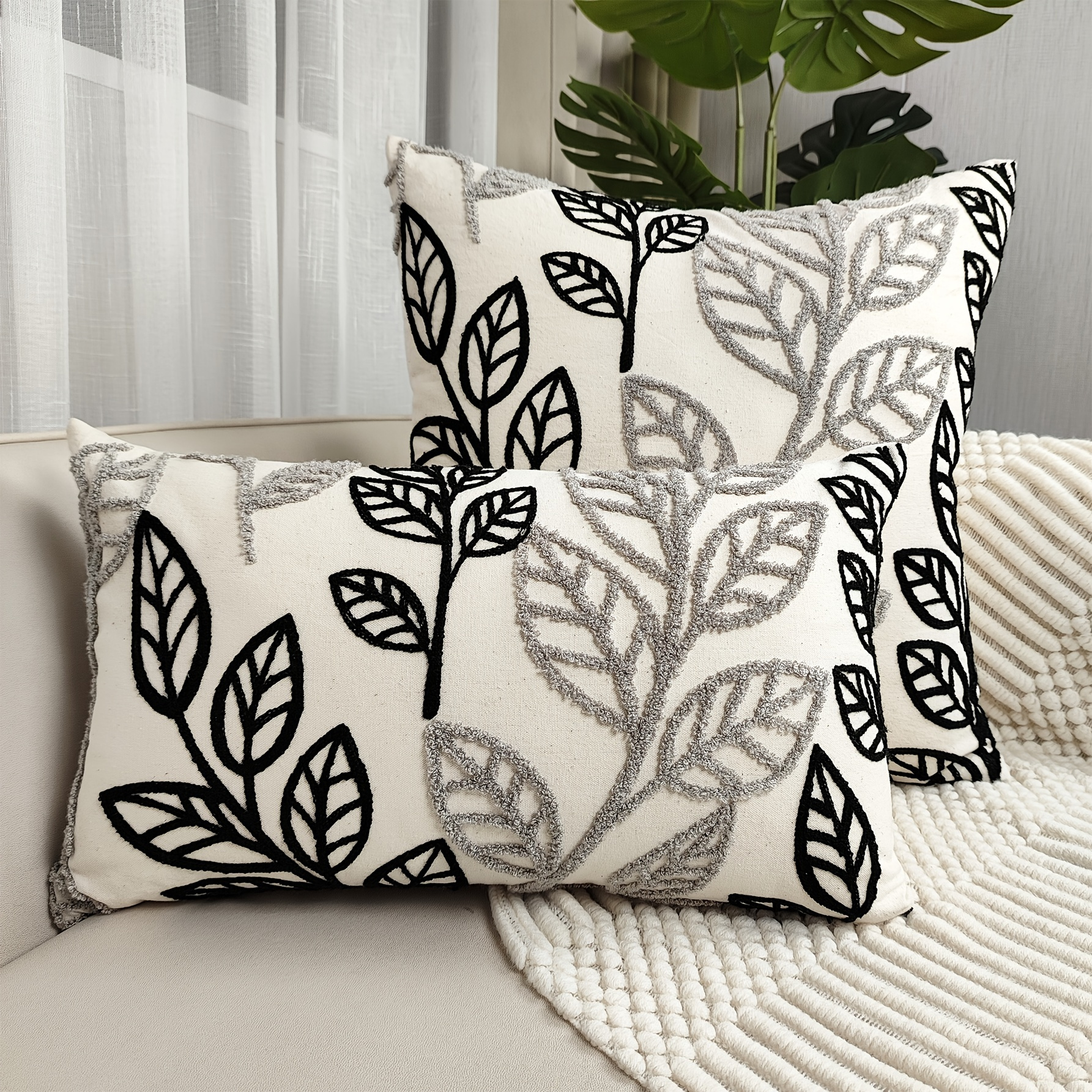 

1pc Leaf Embroidery Cushion Throw Pillow Cover For Sofa Bedroom Home Decoration, Without Pillow Insert