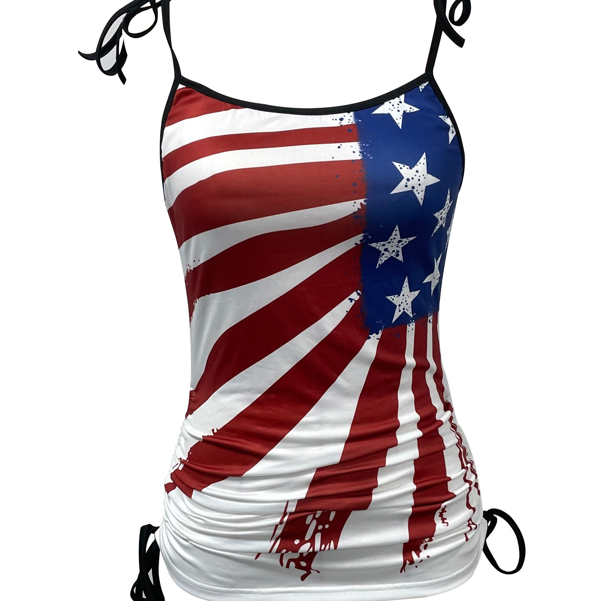

Flag Print Drawstring Spaghetti Strap Top, Casual Sleeveless Cami Top For Summer, Women's Clothing