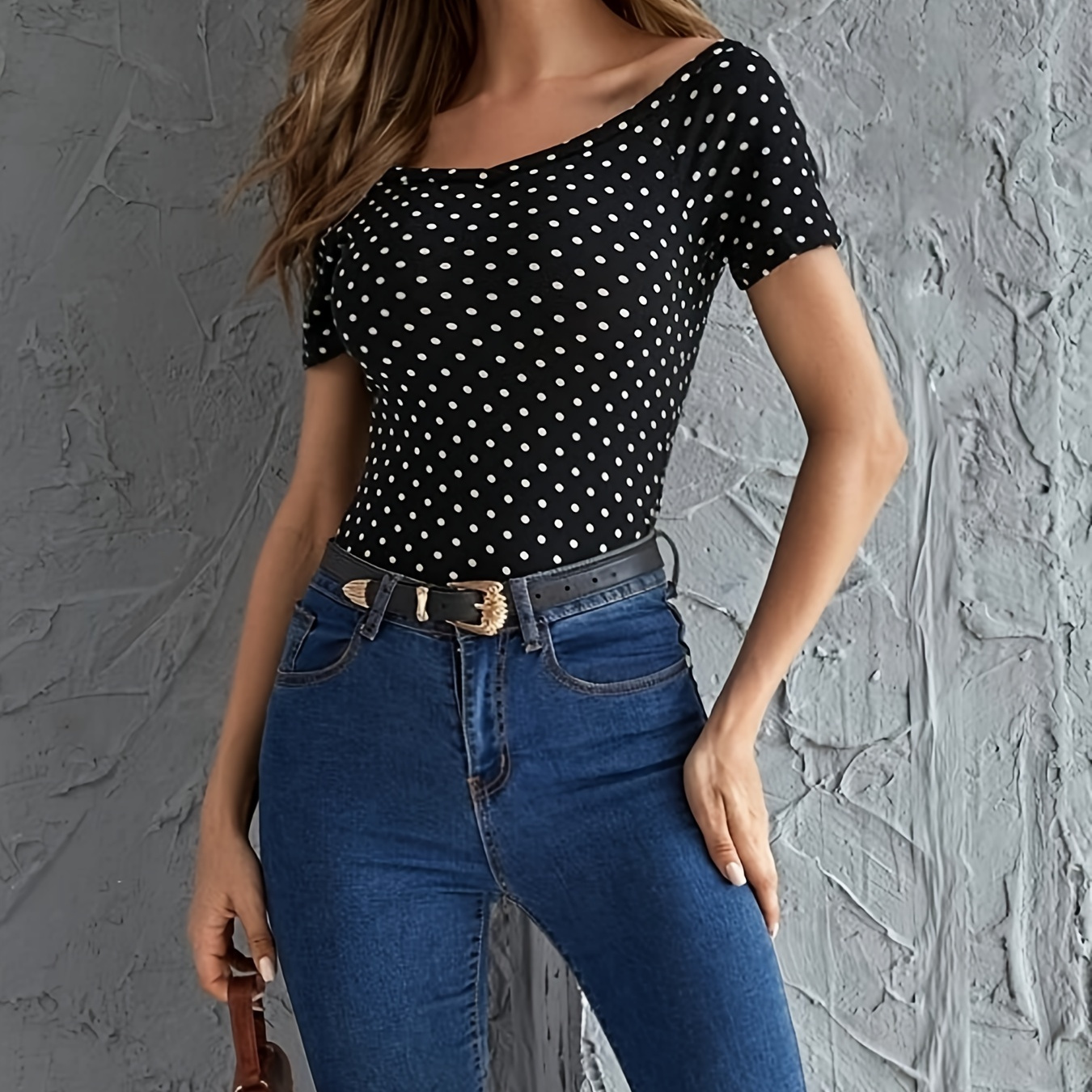 

Polka Dots Print T-shirt, Elegant Short Sleeve Top For Spring & Summer, Women's Clothing