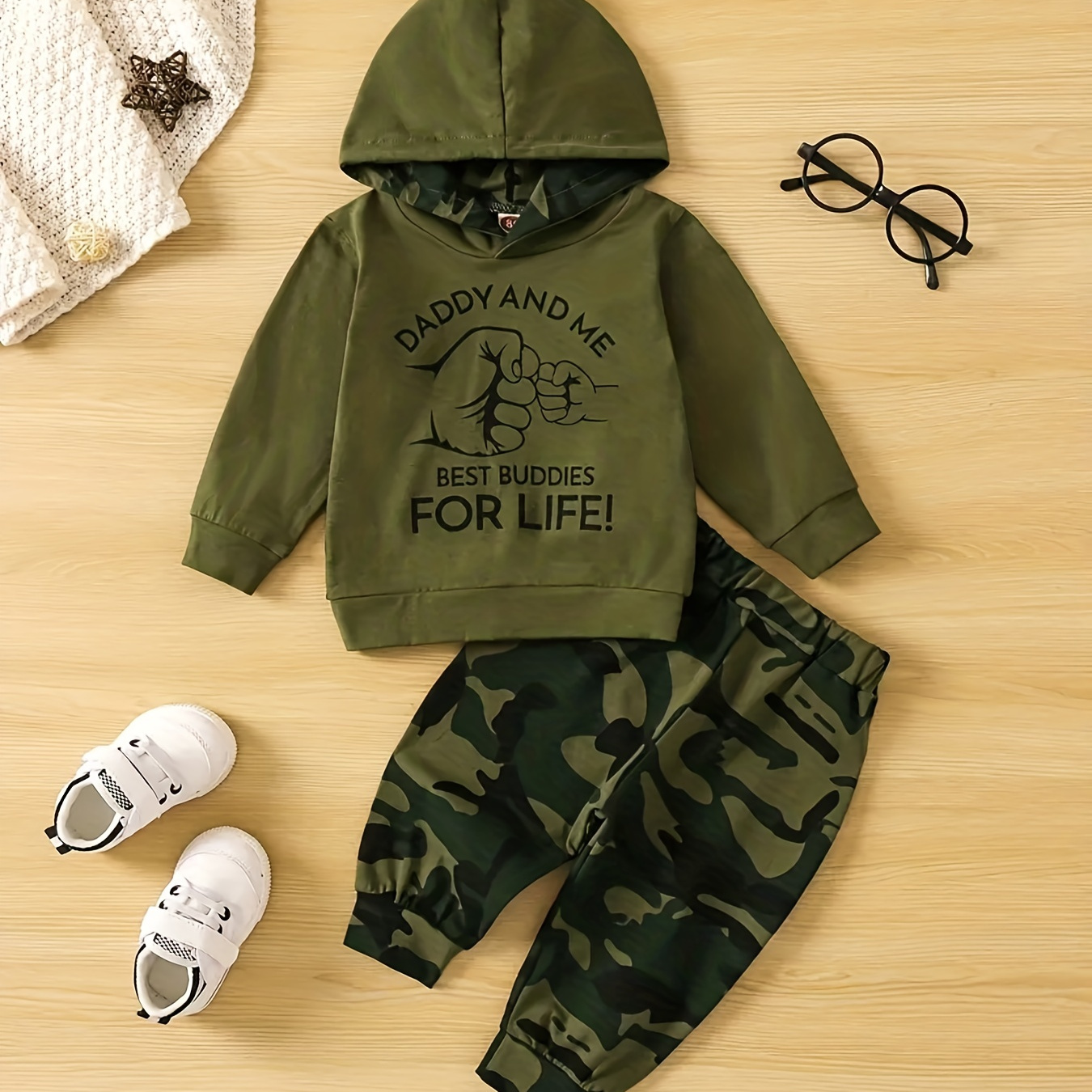 

Baby Boys Casual & Stylish Outfit - Hooded Long Sleeve Top + Camo Pants Set