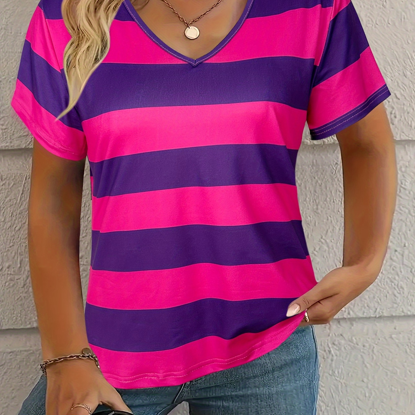 

Plus Size T-shirt, Casual V Neck Short Sleeve Top For , Women's Plus Size Clothing